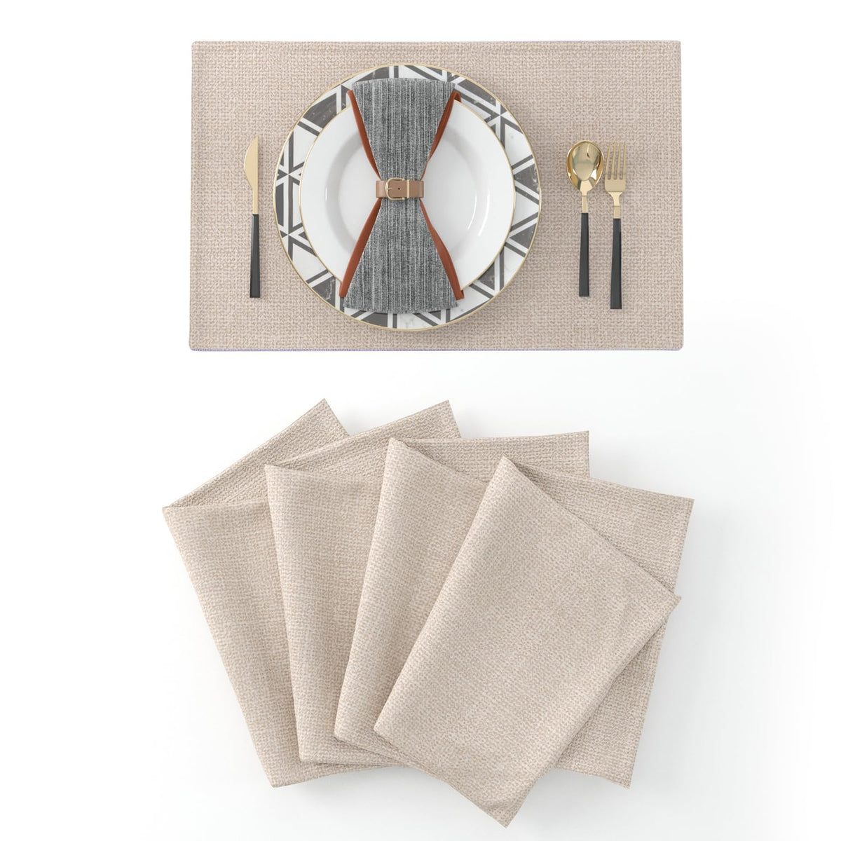 Set Of 4,Soft Caddice Faux Linen 2 Side Place Mats Heat Resistant Dining Table Place Mats Kitchen Table Mats 12 X 18 Natural Lin