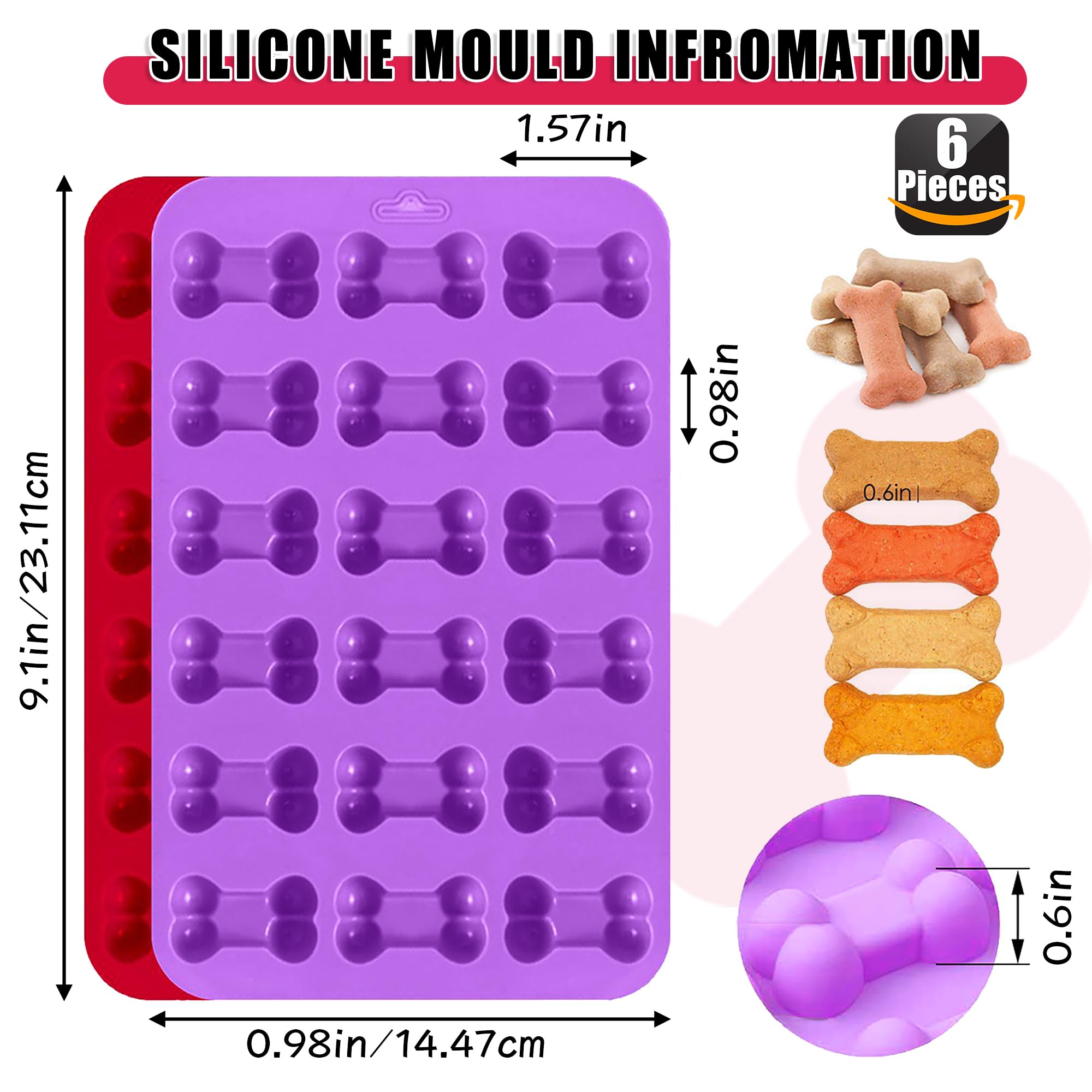 Rugvomwm Silicone Molds Puppy Dog Paw And Bone Molds For Baking,Chocolate Molds,Silicone Dog Treat Mold - 6 Pack