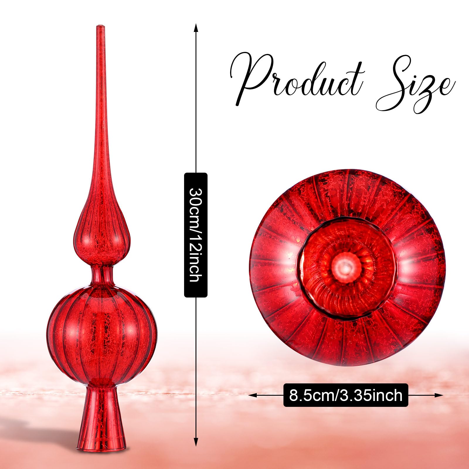 Gejoy Mercury Glass Finial Christmas Tree Topper 12 Inches Vintage Spherical Xmas Tree Topper Mid Century Christmas Ornament for