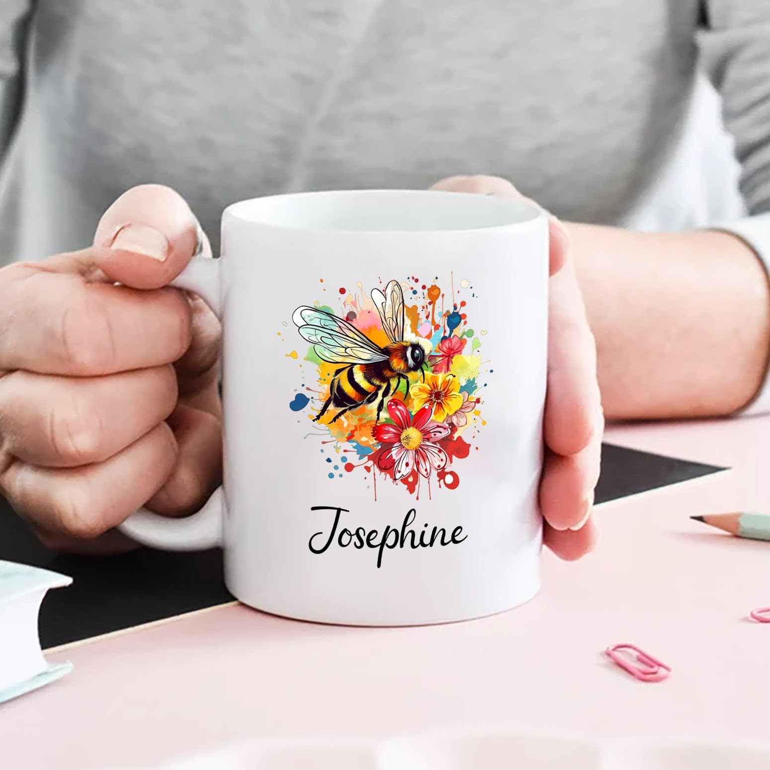 Personalized Bee Coffee Mug Cup Gift For Men Women Bee Lover Birthday, Customized Bee Honey Coffee Cup With Choose Name, Unique