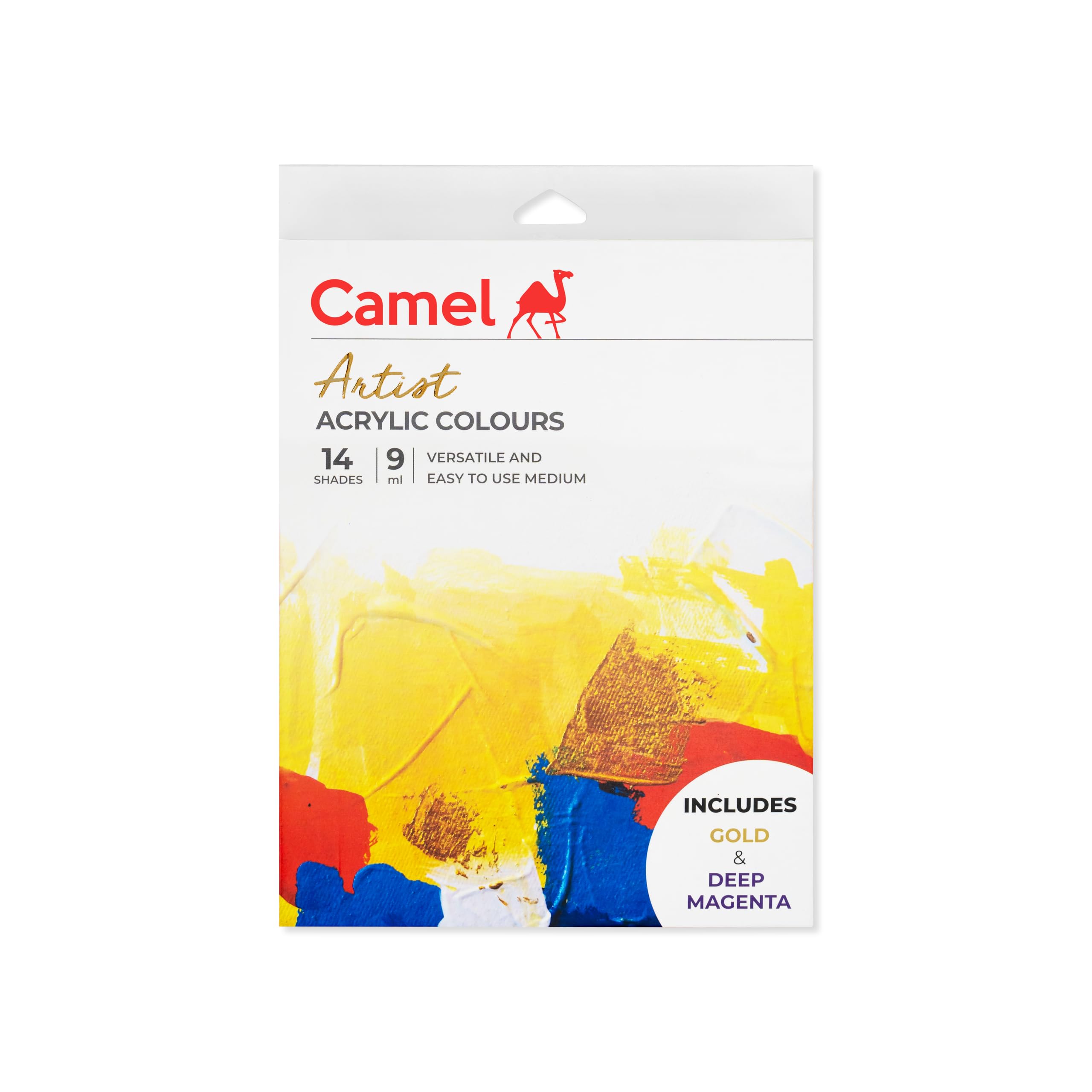 Camel Acrylic Color Box - 9Ml Tubes, 14 Shades, Including Gold & Deep Magenta Colour