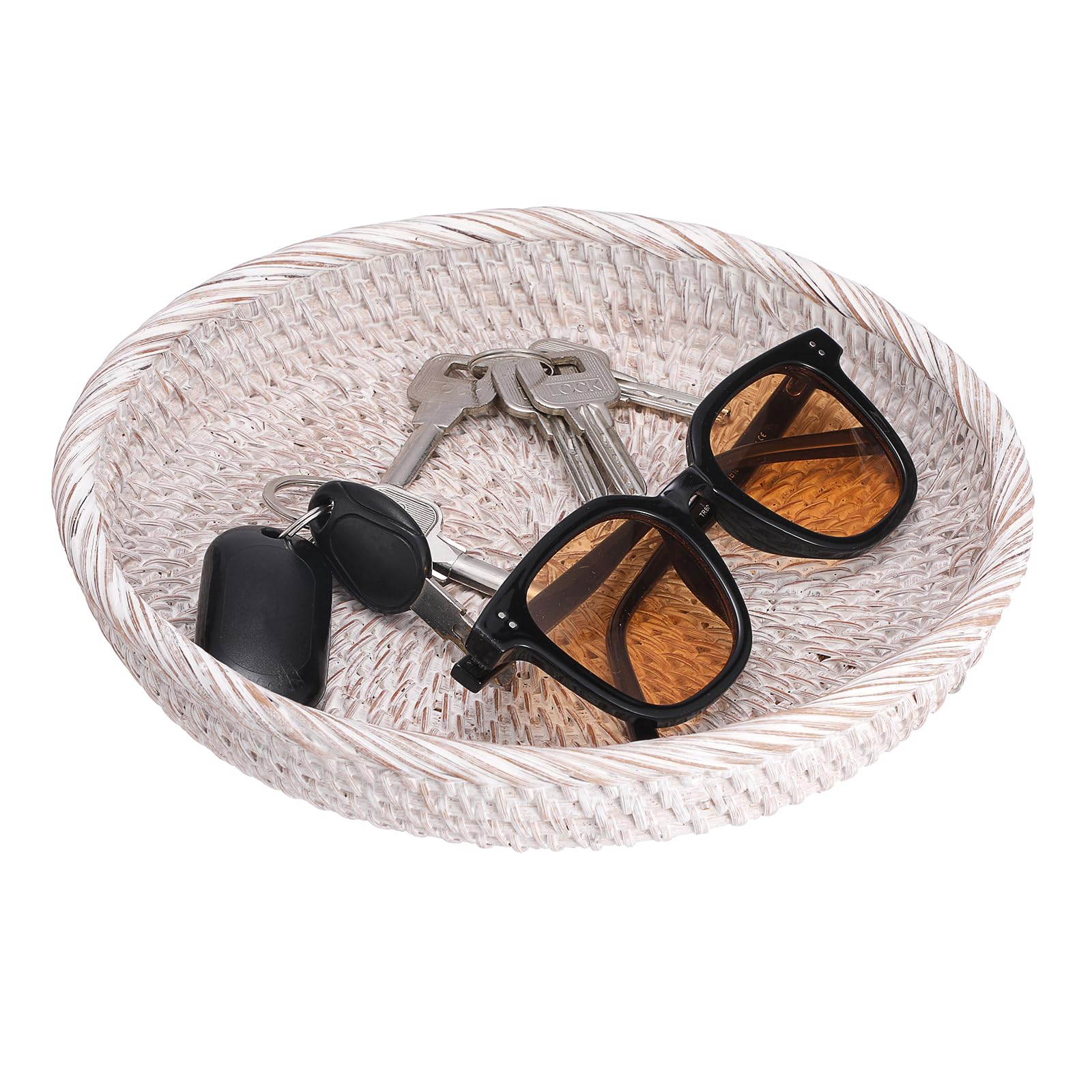 Hipiwe Round Key Bowl for Entryway, 9 Decorative Rattan Tray Woven Wicker Storage Holder Serving Basket Tray for Fruit Snacks Ca