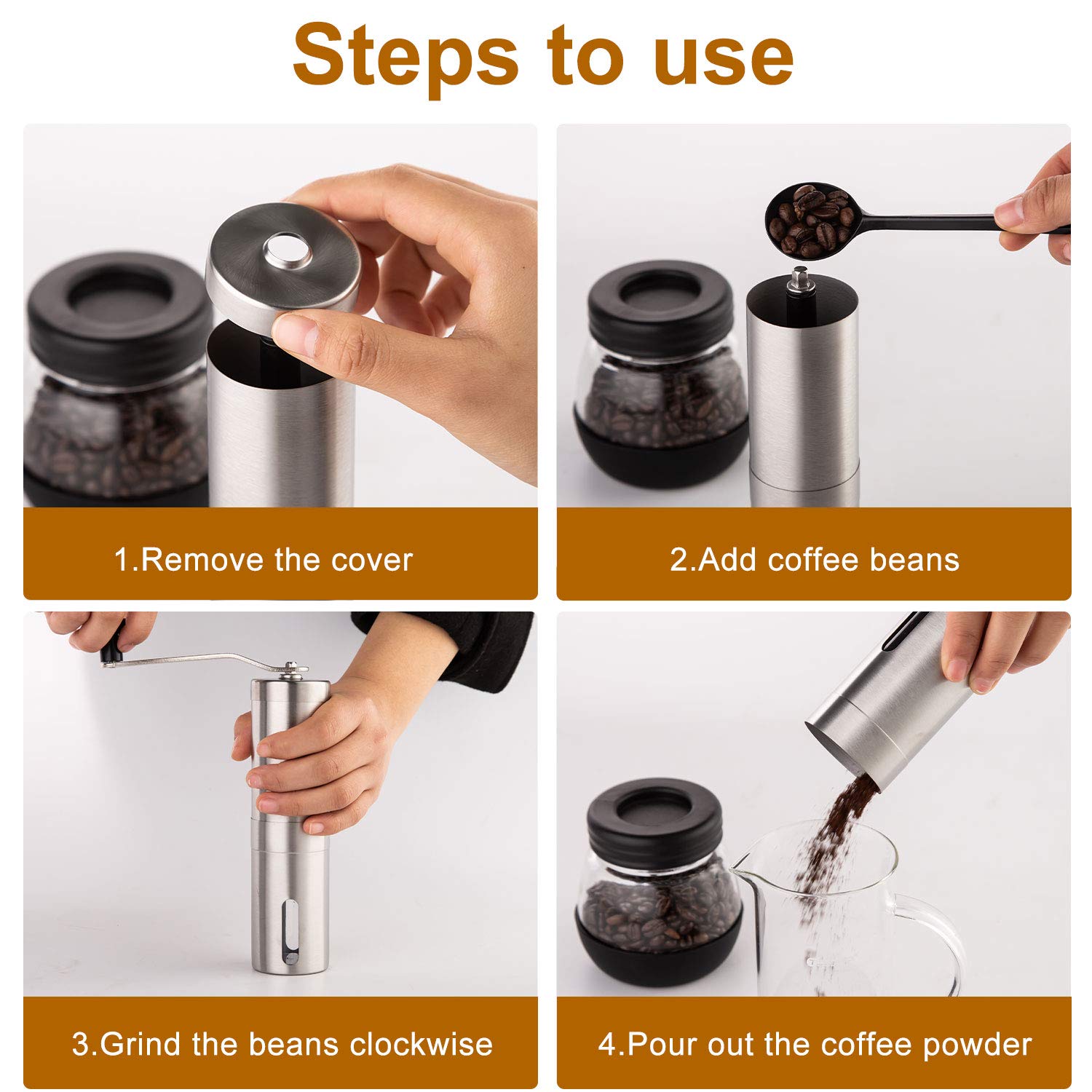 PARACITY Manual Coffee Bean Grinder Stainless Steel Hand Coffee Mill Ceramic Burr for Aeropress  Drip Coffee  Espresso  French Press  Turkish Brew