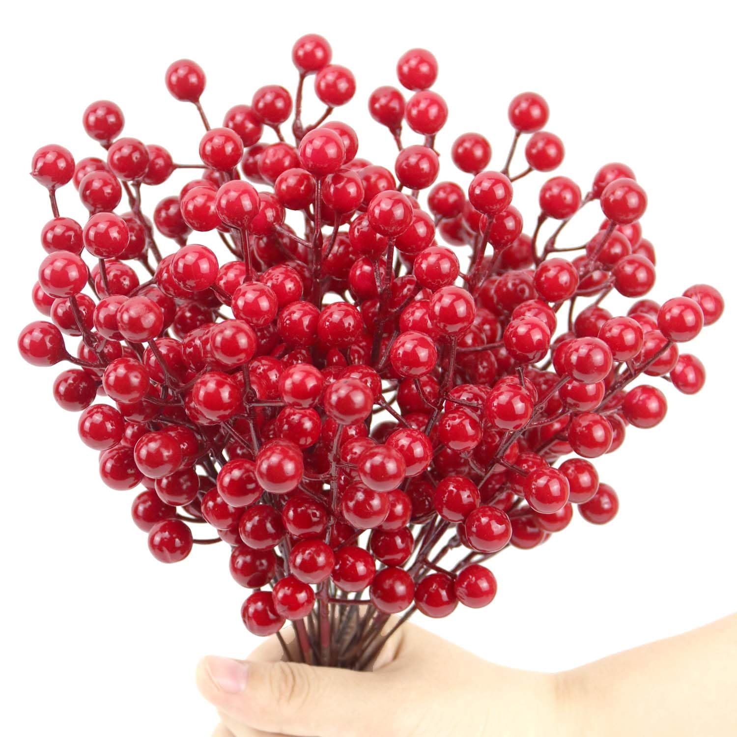 Yistao 20 Pack Artificial Red Berry Stems, Christmas Red Berries Artificial Fruit Berry Holly Christmas Berry Branch Home Holida
