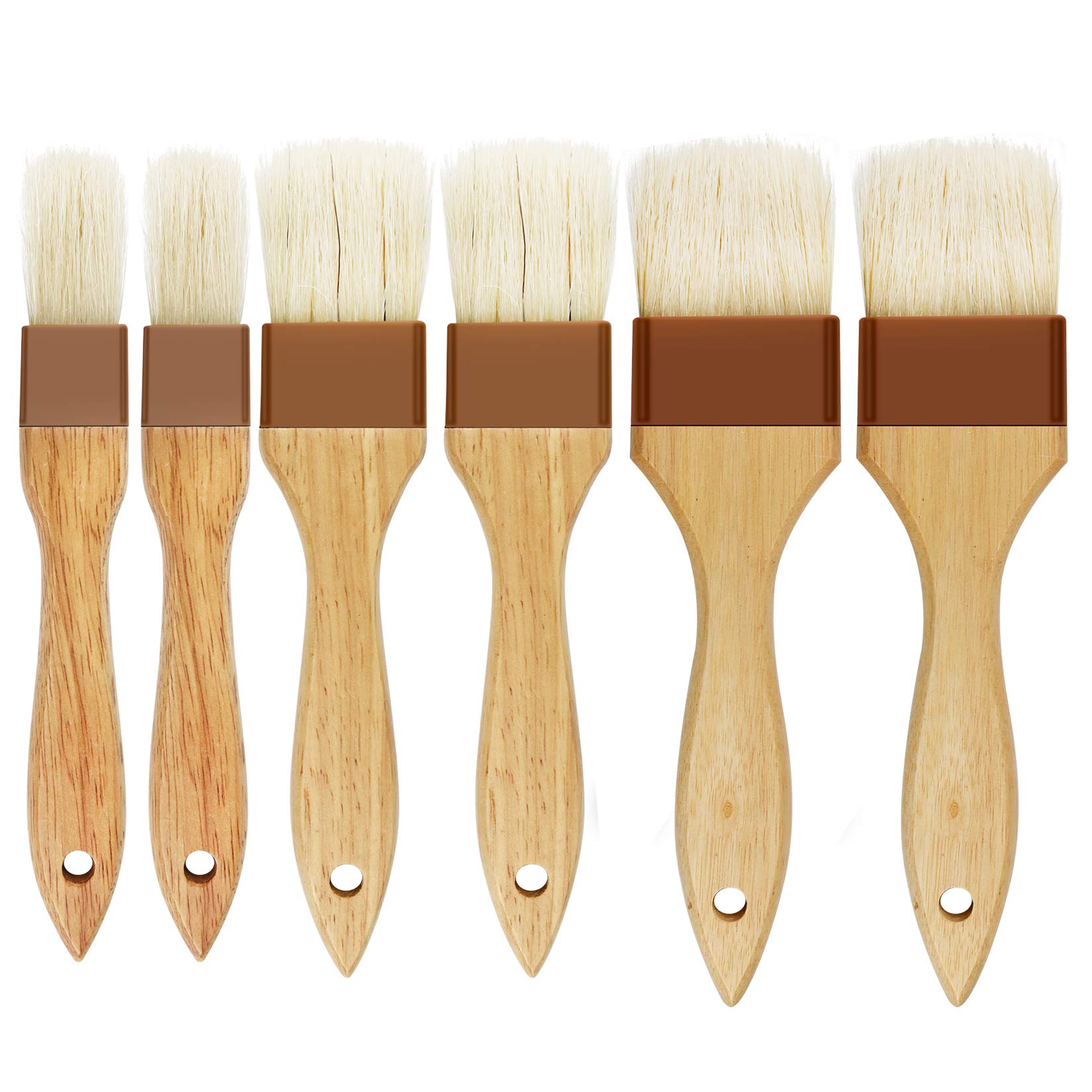 6 Pieces Pastry Brushes Basting Oil Brush With Boar Bristles And Beech Hardwood Handles For Spreading Butter Cooking Baking Bbq 