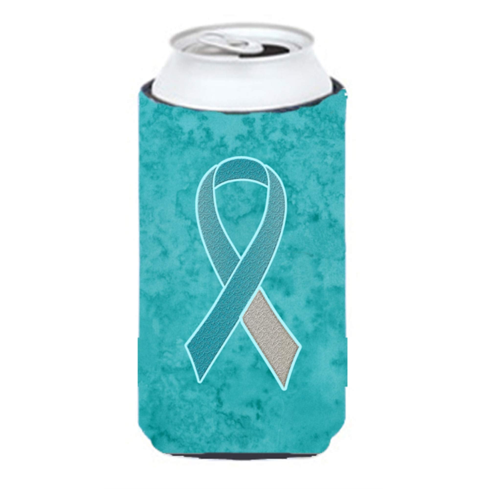 Caroline'S Treasures An1215Tbc Teal And White Ribbon For Cervical Cancer Awareness Tall Boy Hugger Can Cooler Sleeve Hugger Mach