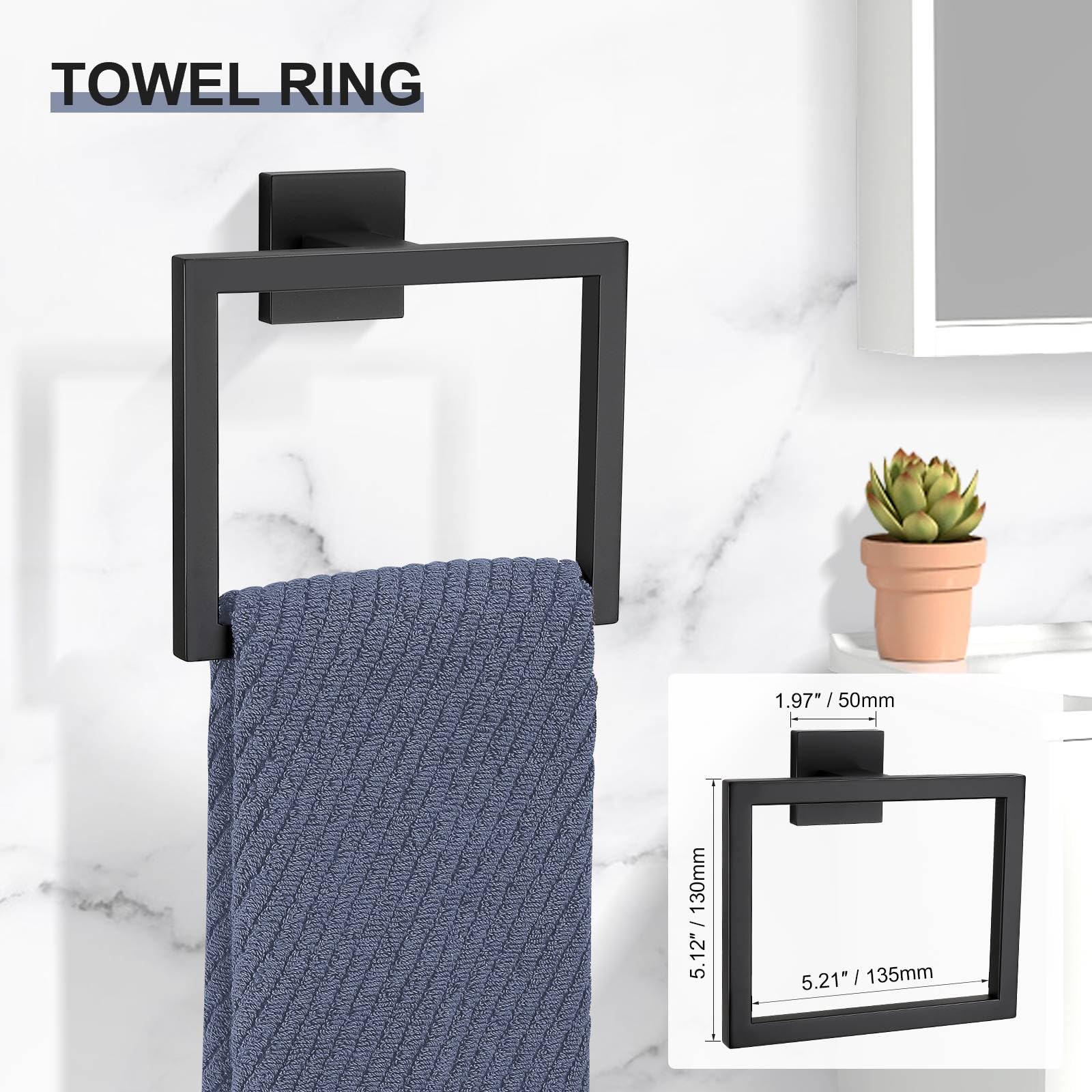 Tnoms 5 Pieces Matte Black Towel Bar Set,Bathroom Hardware Set Towel Racks Set For Bathroom Sus304 Stainless Steel Bathroom Acce