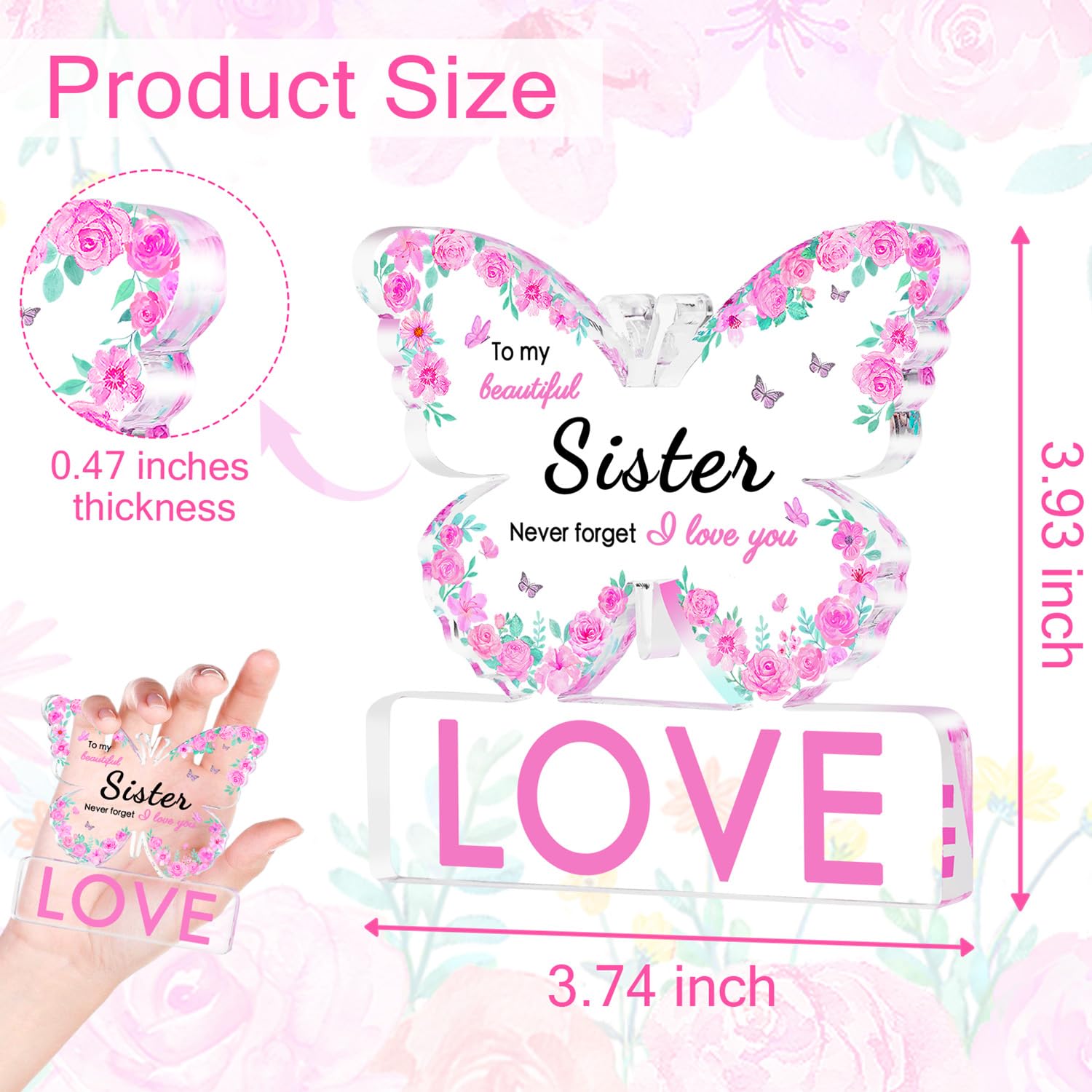 iLifemate Gifts for Sister, Sister Birthday Gifts - Acrylic Butterfly Engraved Plaque 3.9    3.9    0.5 inch, Sister Gifts for W