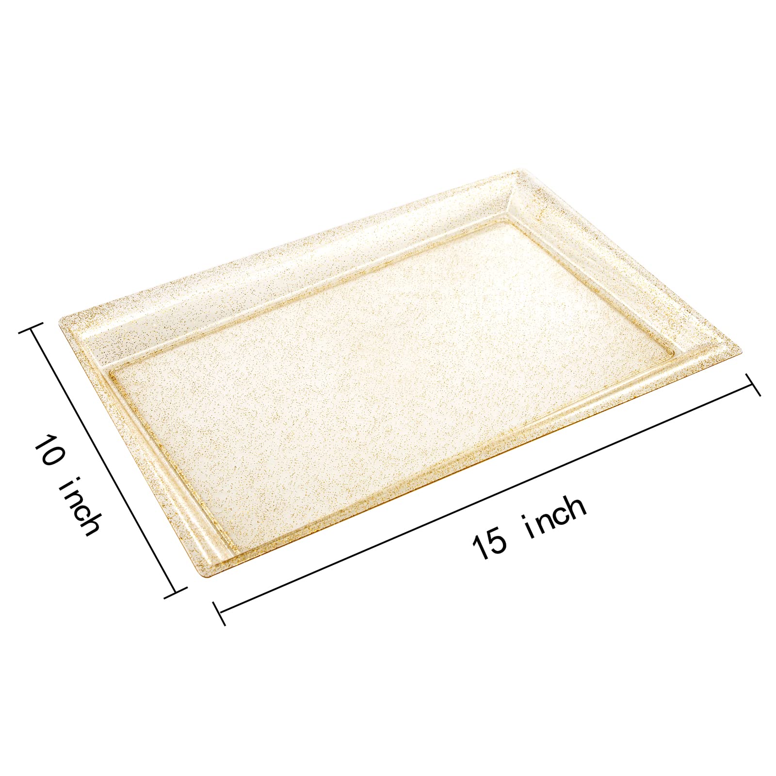 I00000 6 Pack Gold Glitter Plastic Serving Tray, 15'' X 10'' Crooked Food Trays, Clear Disposable Serving Platter For Parties, W