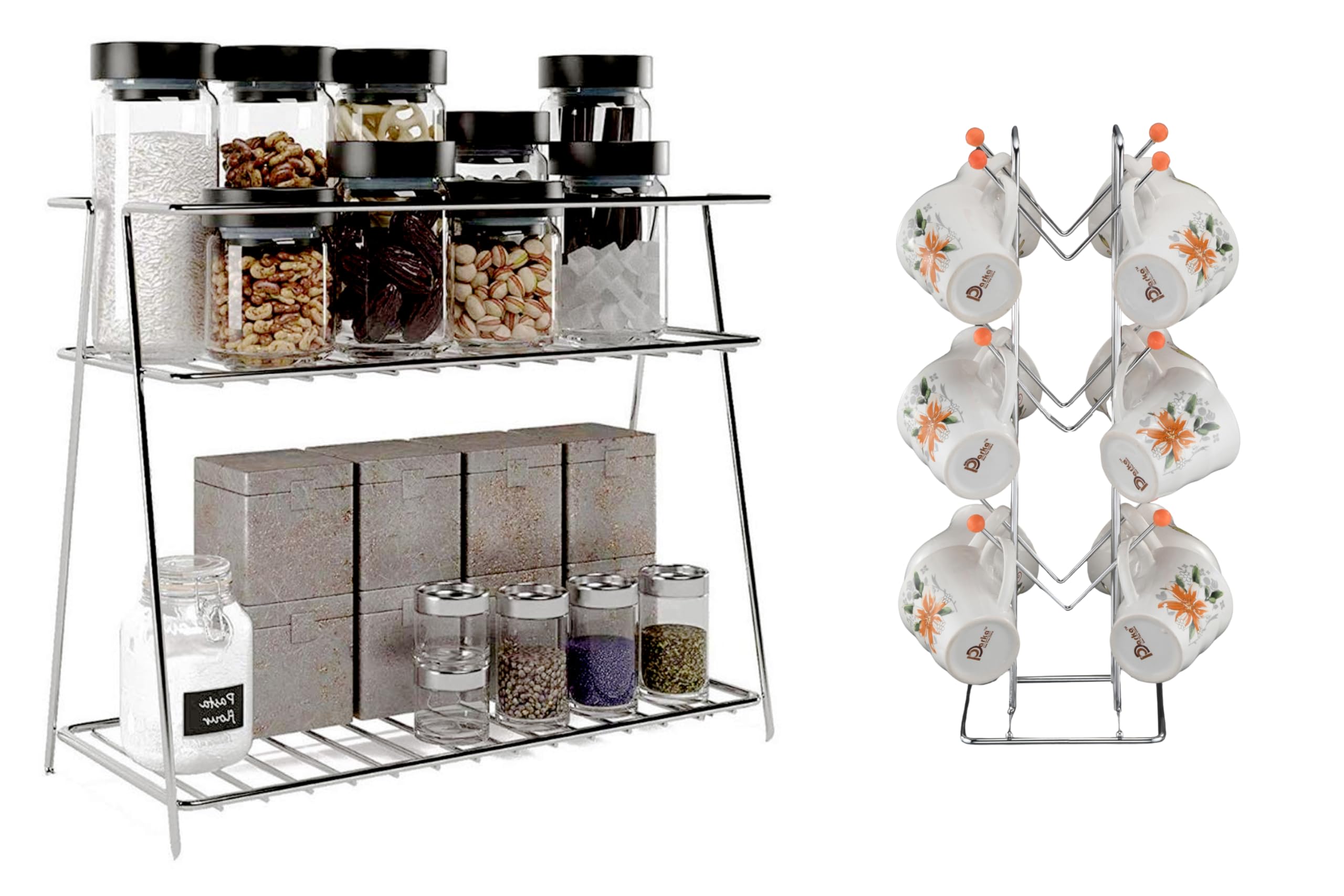 Gridkitchen Stainless Steel Standing Organizer 2 Layer Spice Rack For Kitchen, Shelf Rack Multipurpose Storage Rack For Kitchen 