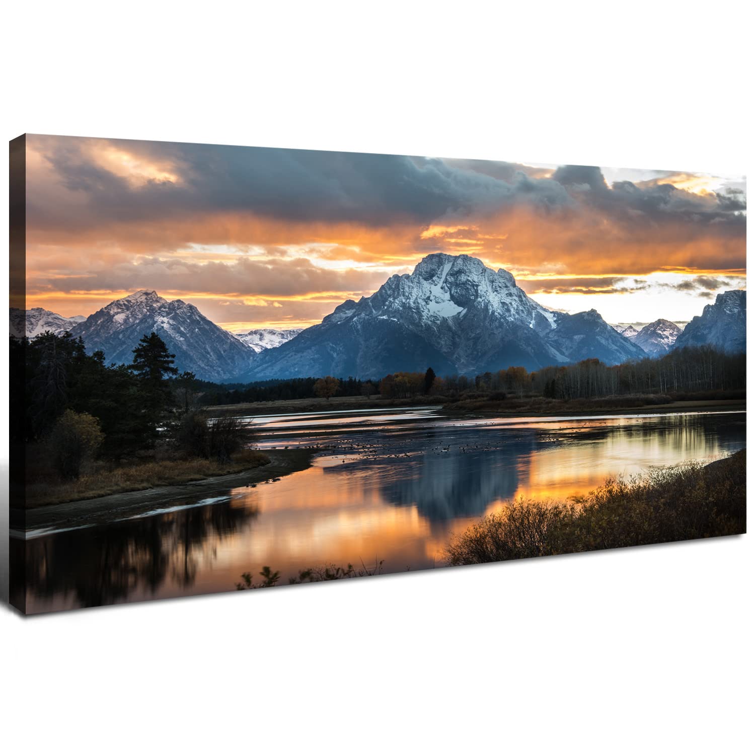 Sunset Mountain Wall Art For Living Room Nature Grand Teton Landscape Canvas Wall Decor National Park Posters Oxbow Bend Snake R