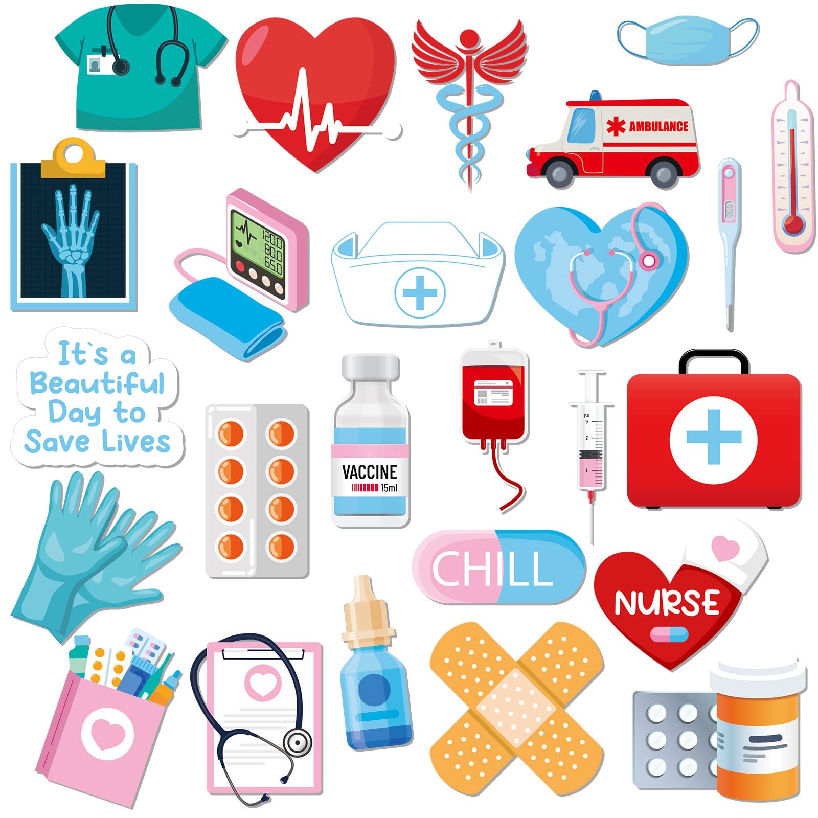 Fabbay 25 Pcs Nurse Refrigerator Door Decorations Magnets Funny Nursing Medical Magnetic Stickers Fridge Magnets Magnetic Decal 
