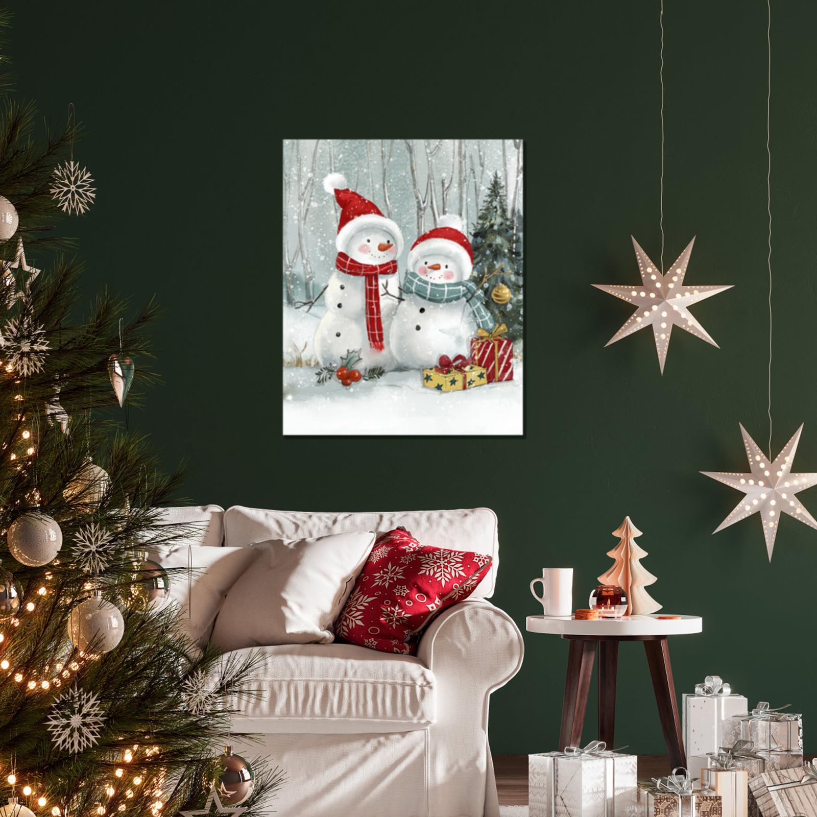Christmas Snowmen Canvas Wall Art: Christmas Pictures Wall Decor - Cute Christmas Gifts For Mom - Winter Decorations Paintings P