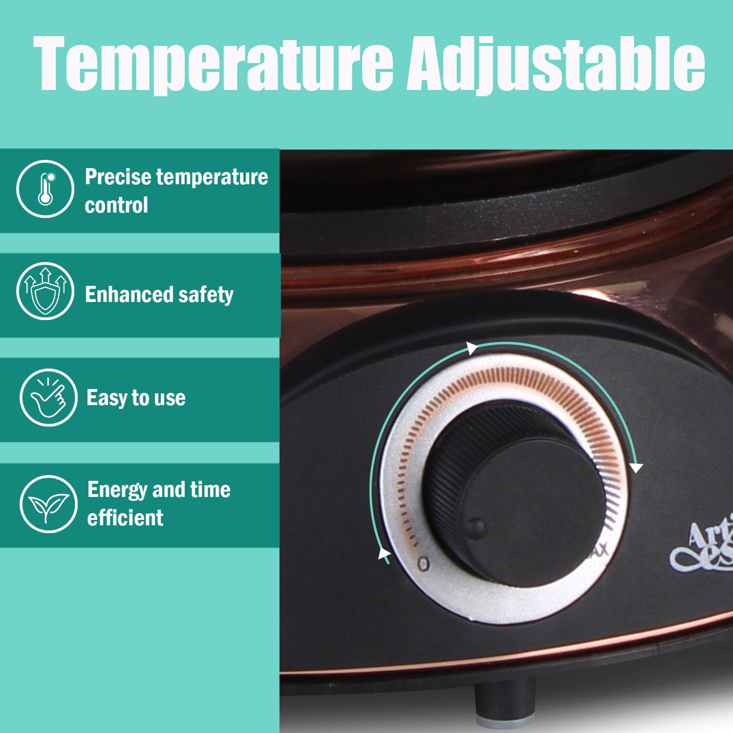Artestia 2-QT Electric Fondue Pot for Meat  1500W Ceramic Chocolate Melting Pot with Adjustable Temperature  6 Fondue Forks  White Ceramic Pot with Rose-Gold Base