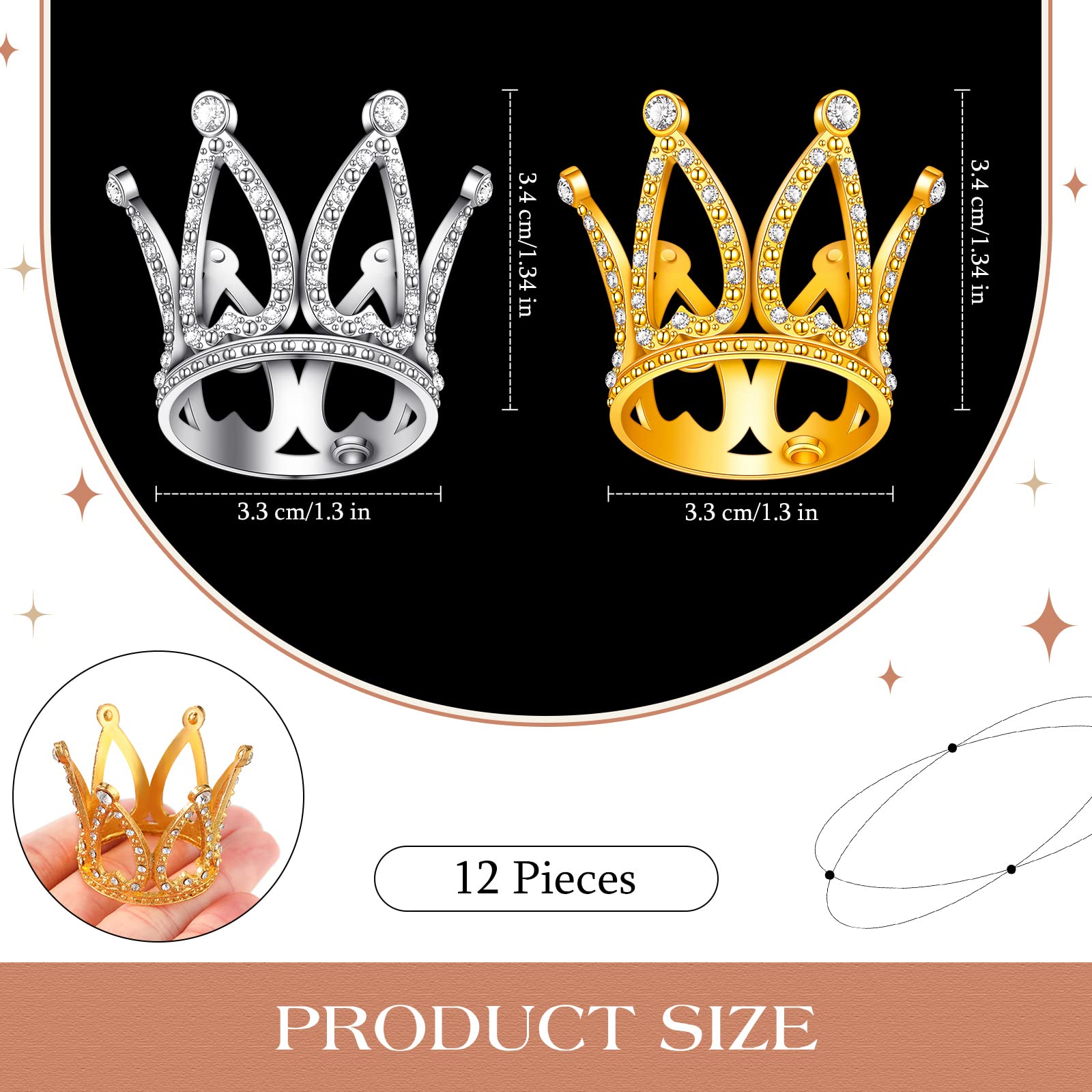 12 Pcs Crown Cake Topper Mini Baby Crown Tiny Queen Crown Small Princess Headpiece Cake Decoration for Women Lady Girl Bridal We