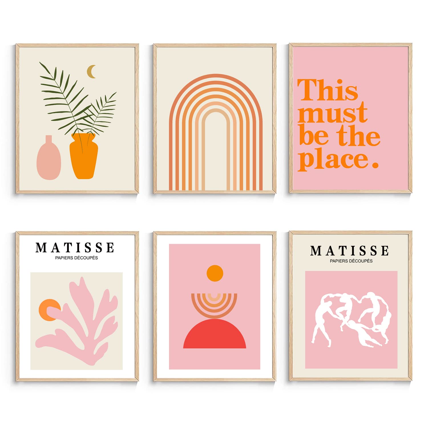Xbygimi Matisse Wall Art And Boho Wall Prints Unframed, Minimalist Aesthetic Images Decor, Pink Print Set, Orange Posters For Ro
