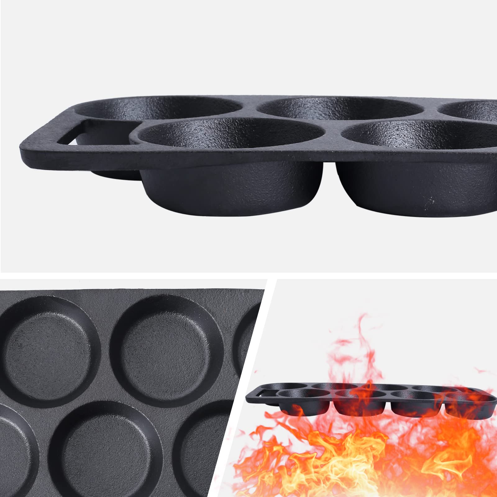 Yoloplus+ Pre-Seasoned Cast Iron Cake Pan Mini Cake Pan Cast Iron Biscuit Pan, Cast Iron Cookware For Biscuits, Muffins, And Sco
