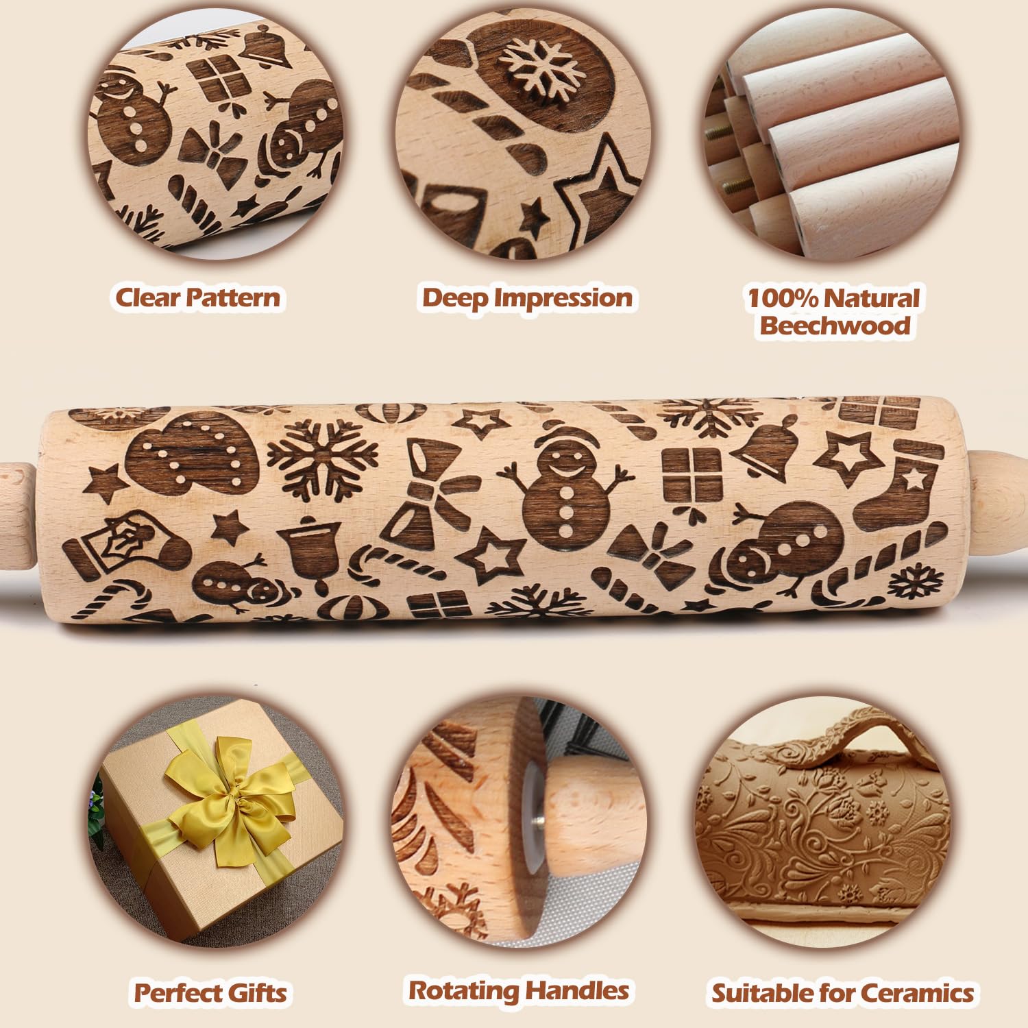 Embossed Rolling Pin For Baking Cookies Christmas Embossing Rolling Pins With Design Wooden Engraved Springerle Roller Pin Dough