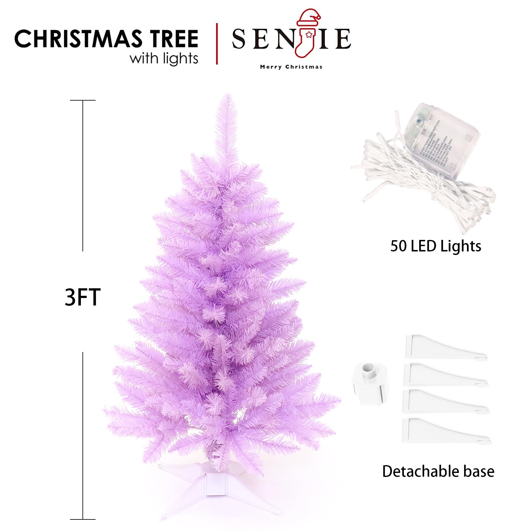 Small Christmas Tree 3FT Artificial Desktop Xmas Tree for Holiday Decor 160 Branch Tips,Purple