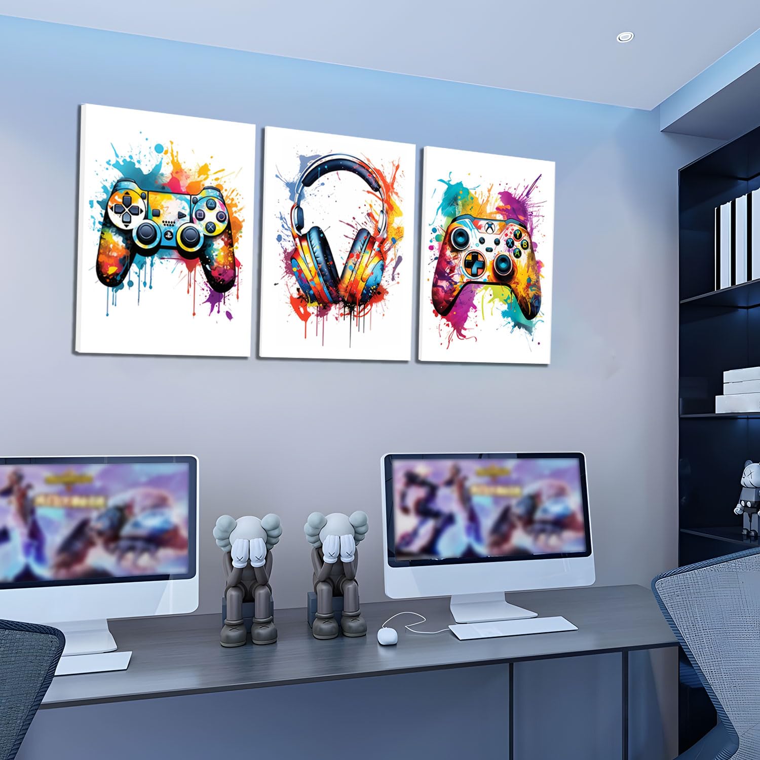 Gaming Room Decor Wall Art Set Of 3, Video Gaming Gamepad Graffiti Canvas Posters Wall Decor, Games Gamer Painting Prints For Te