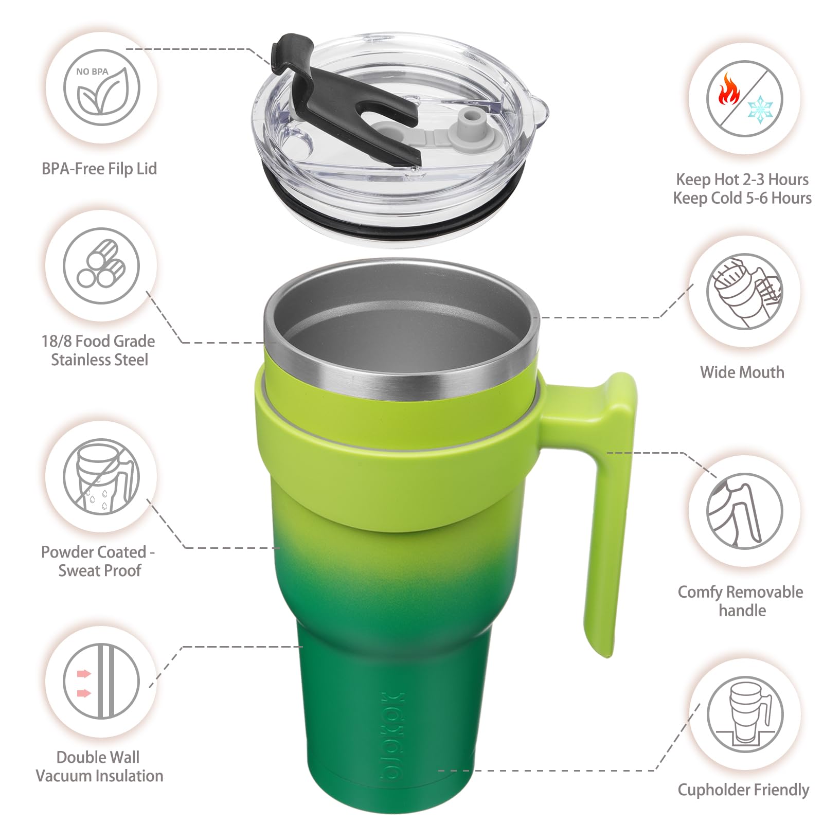 Bjpkpk 40 Oz Tumbler With Handle Insulated Tumbler With Lid And Straw Stainless Steel Travel Mug Coffee Cups,Bamboo Grove