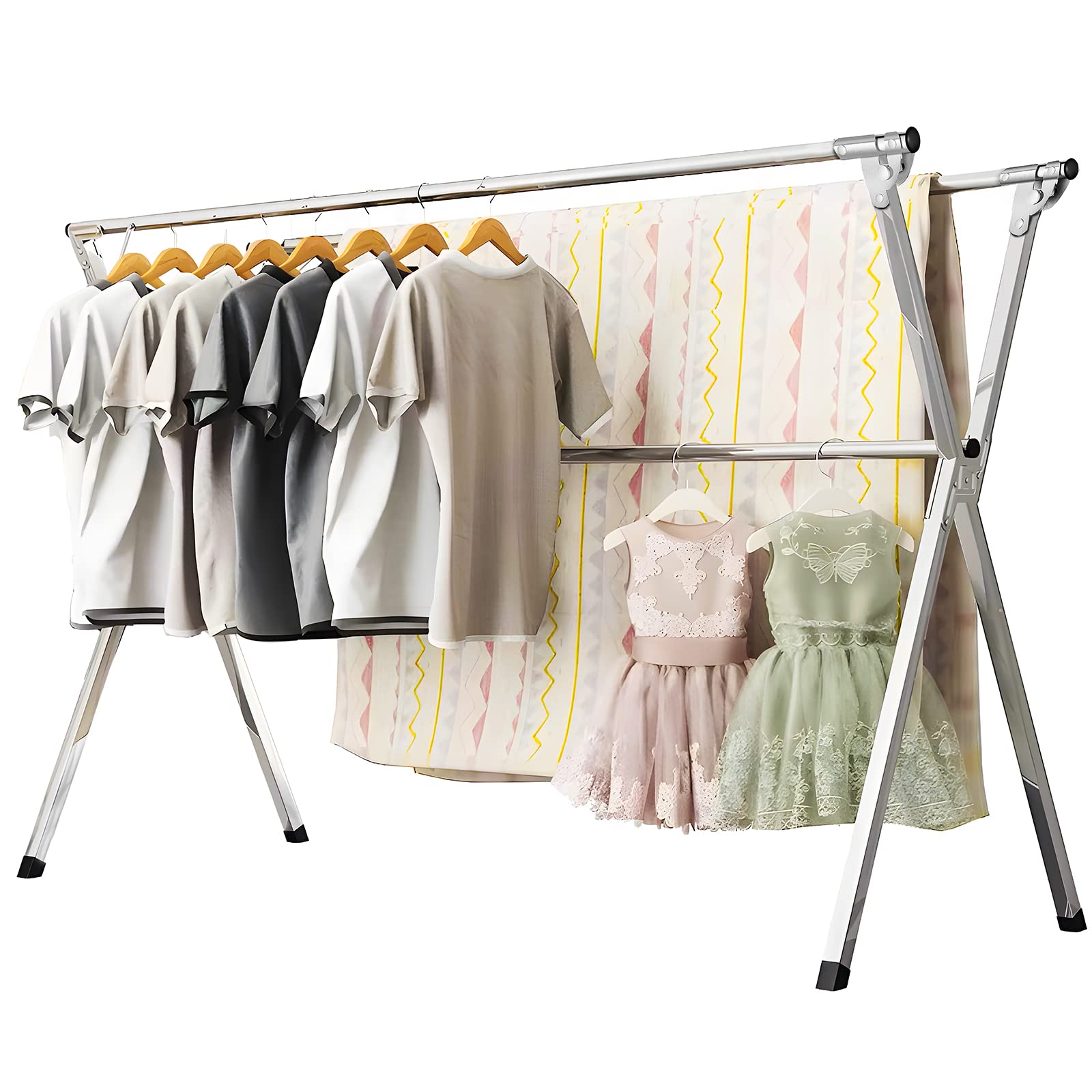 Uryan 95 Inches Clothes Drying Rack, Heavy Duty Stainless Steel Laundry Drying Rack Folding Indoor Outdoor, Portable Drying Rack