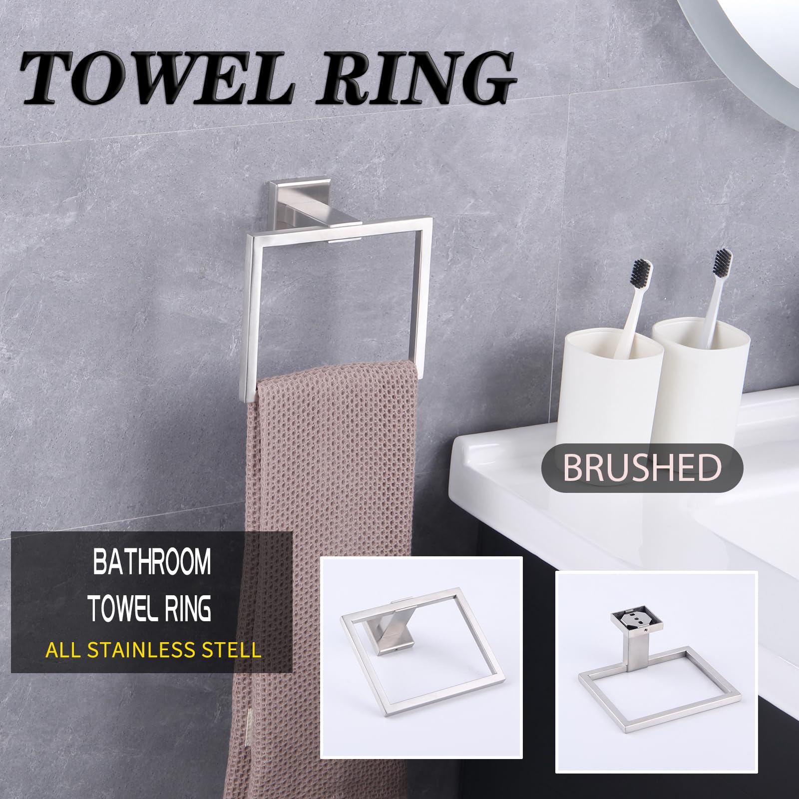 GERZWY Bath Towel Holder SUS304 Stainless Steel Towel Hanger Towel Ring for Bathroom Lavatory Wall Mount Contemporary Style  Brushed Finish JG1906-LS