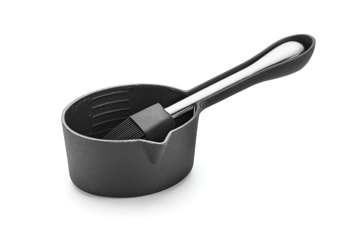 Outset Basting Pot And Brush, Cast Iron Pan And Sauce Brush