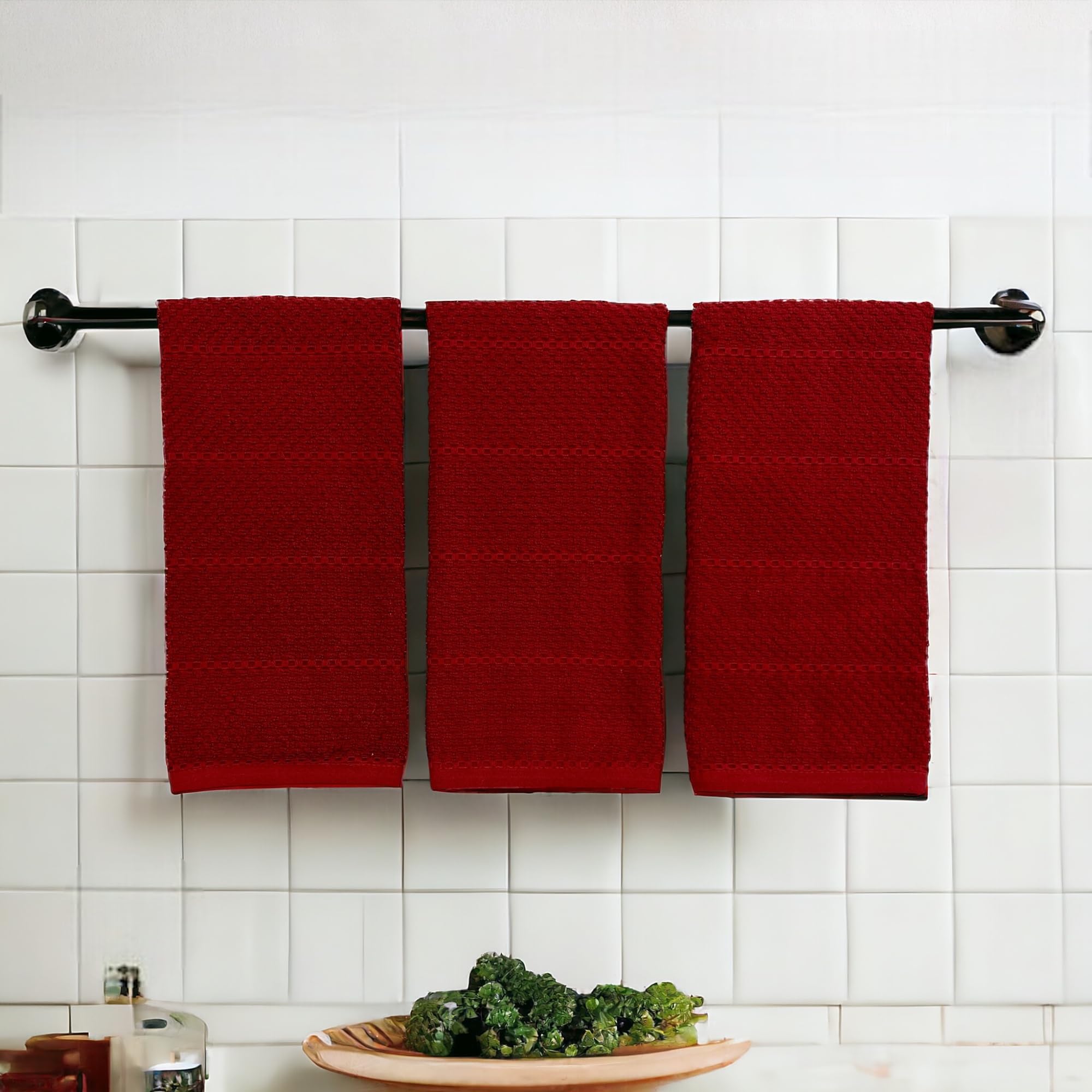 Maroon Dark Red Brick Red Kitchen Hand Dish Towels: Oversized 28'' X 18'',100% Cotton Cloth Soft Cleaning Drying Absorbent Textu