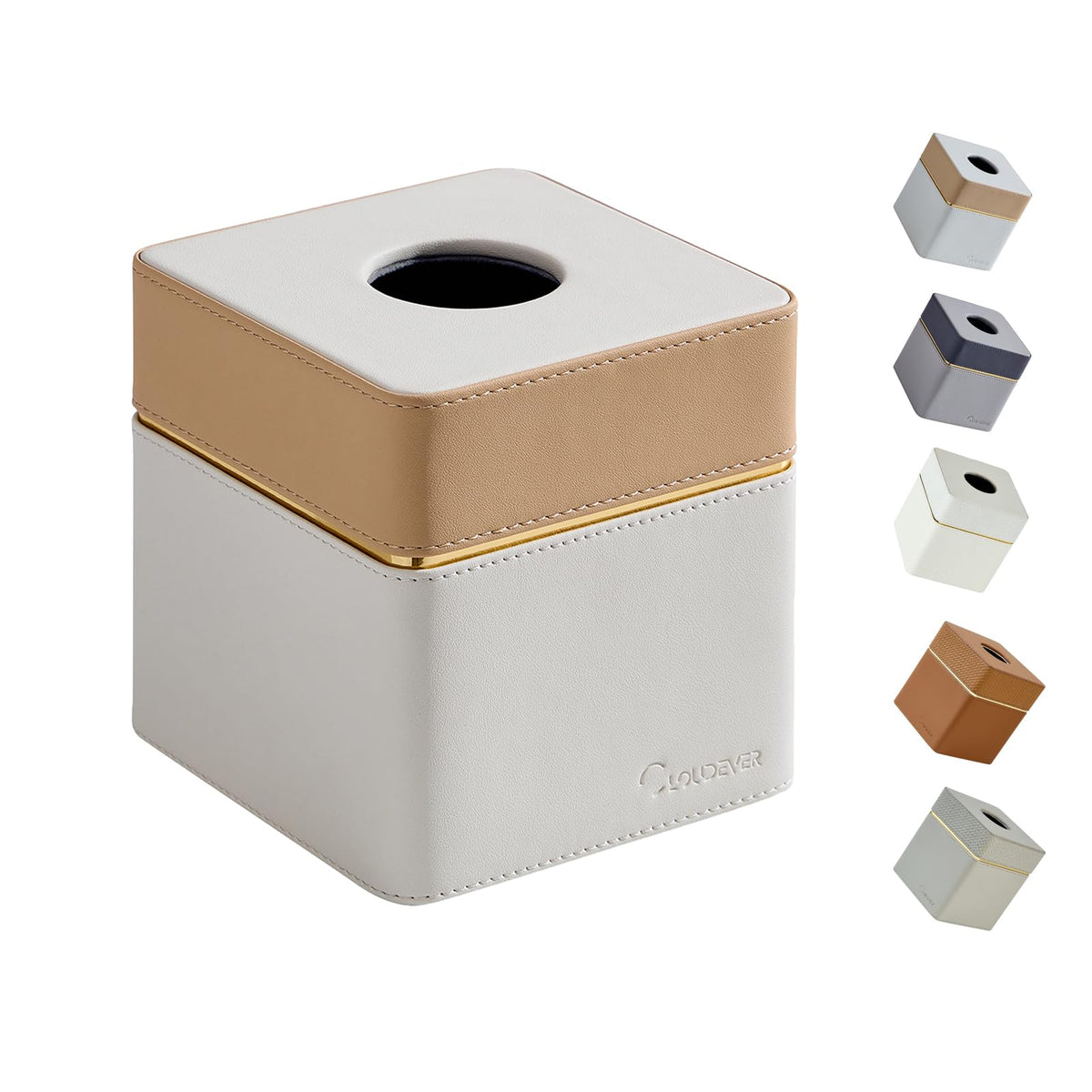 Cloudever Tissue Box Holder Cover, Modern Pu Leather Square Decorative Tissue Holder Organizer-Woven New Off White