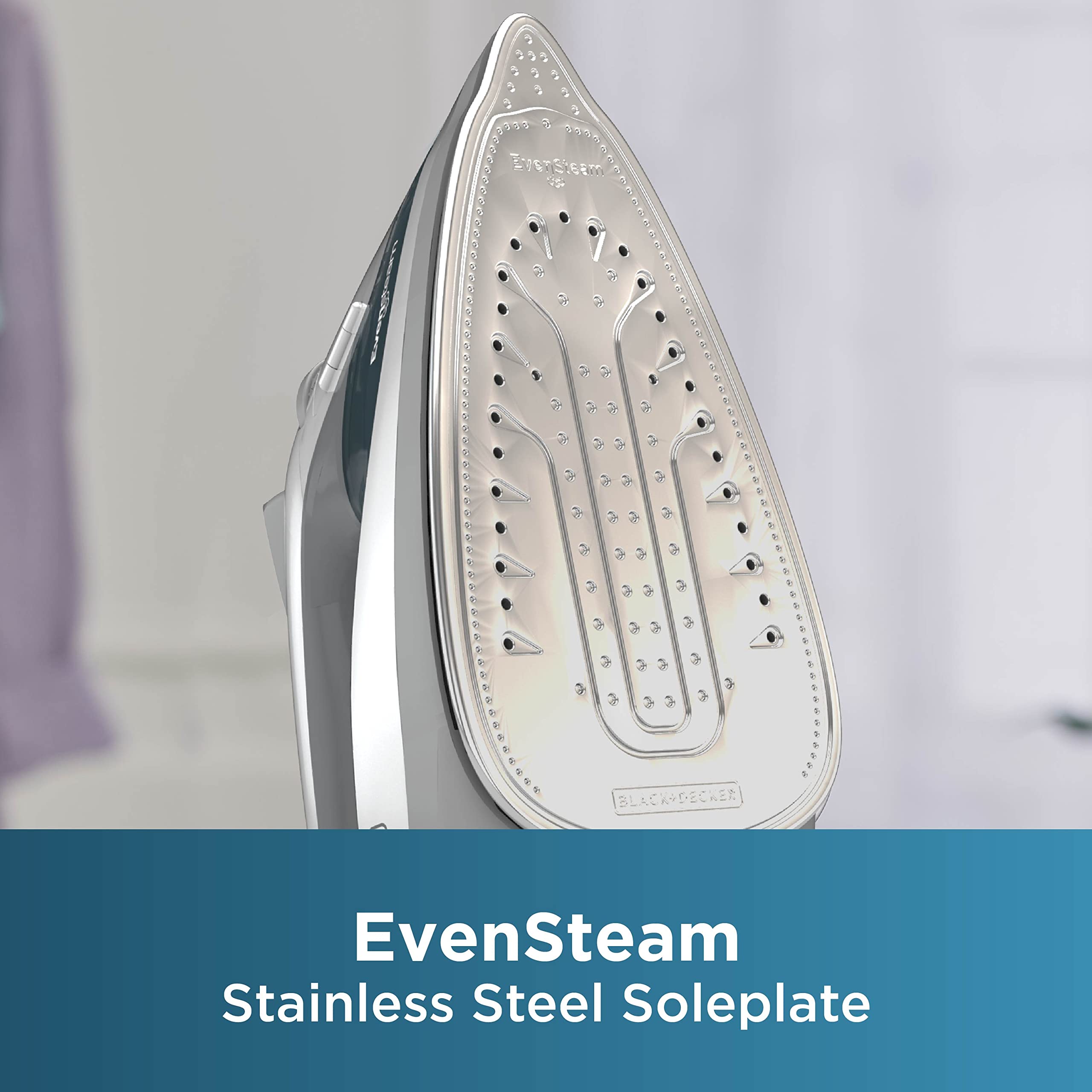 Black+Decker One Step Steam Iron With Evensteam Stainless Steel Soleplates And Smartsteam Control, Grey