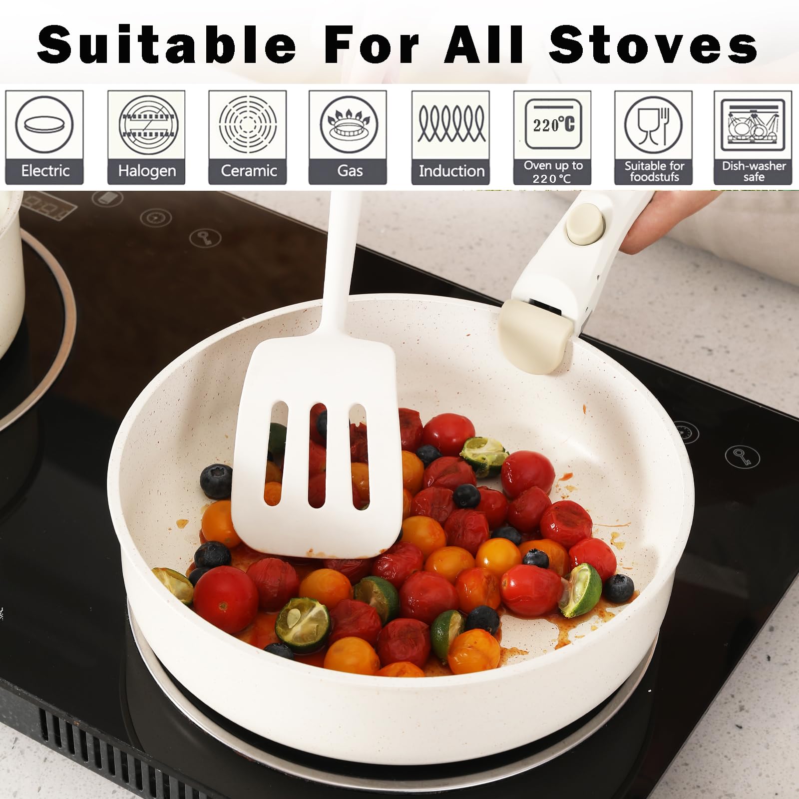 Vkoocy Non Stick Pot and Pan Set with Removable Handle, Ceramic Cookware Set Detachable Handle, Induction Kitchen Camping Stacka