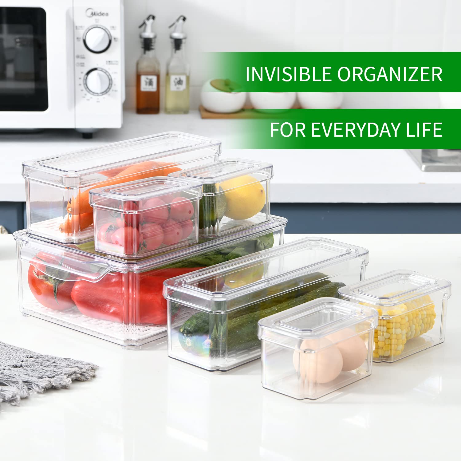 Aionnewie 7-Piece Stackable Fridge Organizer Set - Clear Containers With Lids, Perfect For Organizing Vegetables, Fruits, Food,