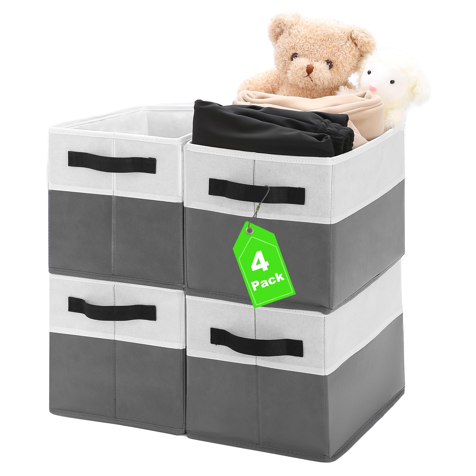Wrrlors Storage Boxes [4 Pack], Foldable Storage Baskets, Fabric Closet Organizers and Home Organizers with Handles for Books, W