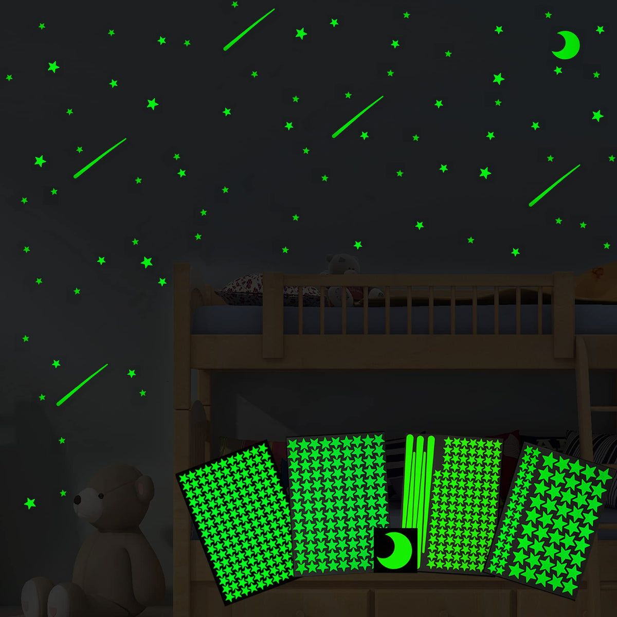 Realistic Glow In The Dark Stars And Moon, 500Pcs Glow Stars And Shooting Star, Adhesive Glow Stars For Kids Bedroom,Luminous St