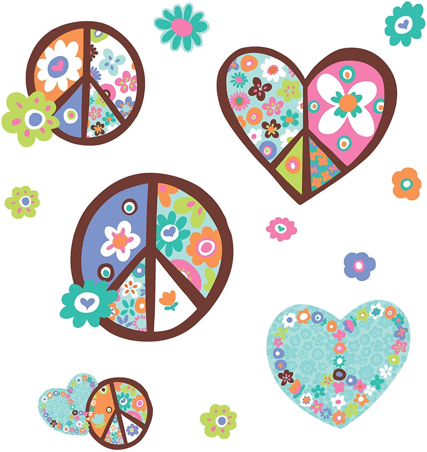 Roommates Rmk1621Gm Heart And Flower Peace Sign Peel And Stick Giant Wall Decal