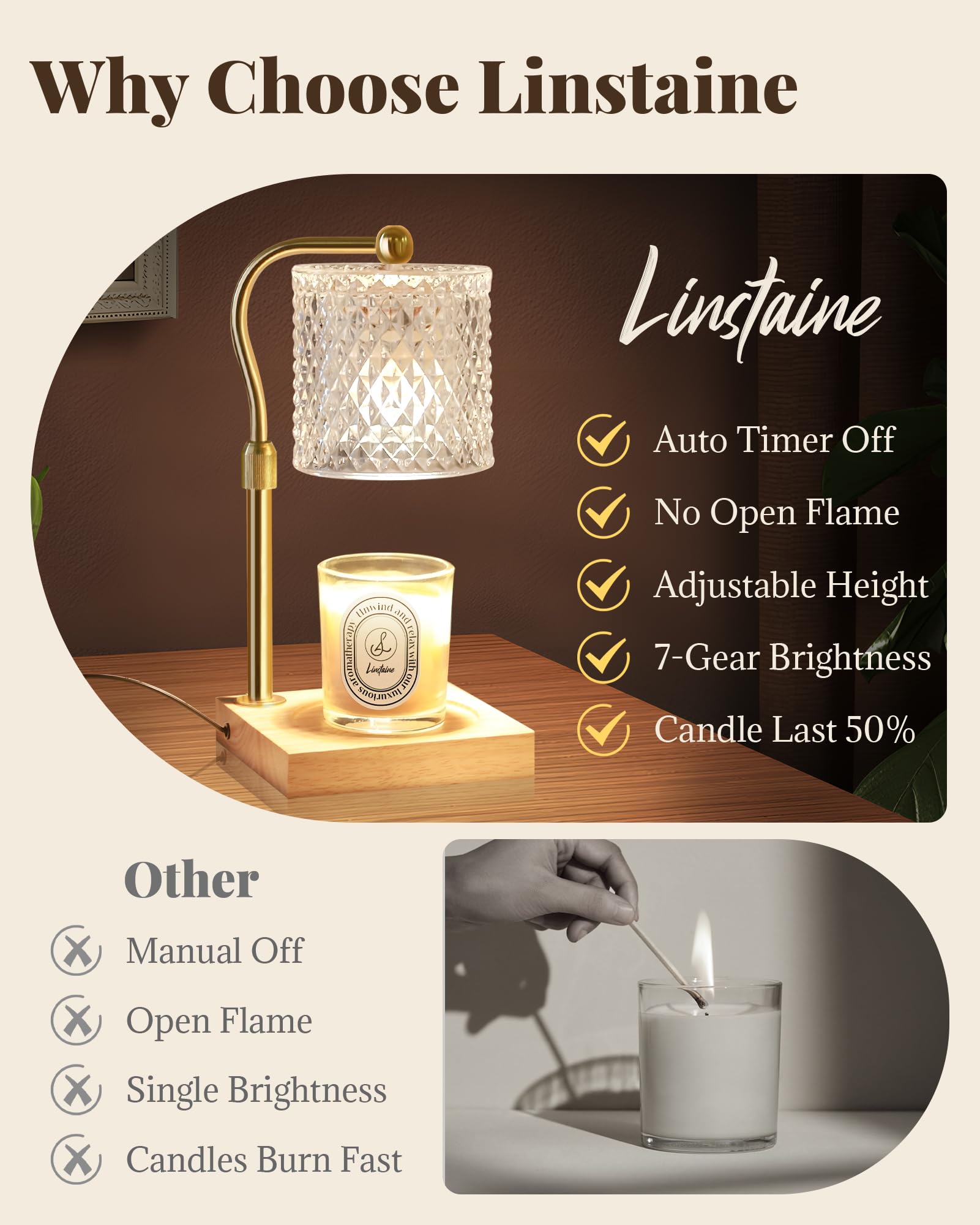 Linstaine 2 Pack Candle Warmer Lamp with Timer Dimmer Adjustable Height, Birthday Gifts for Women, House Warming New Home Decor