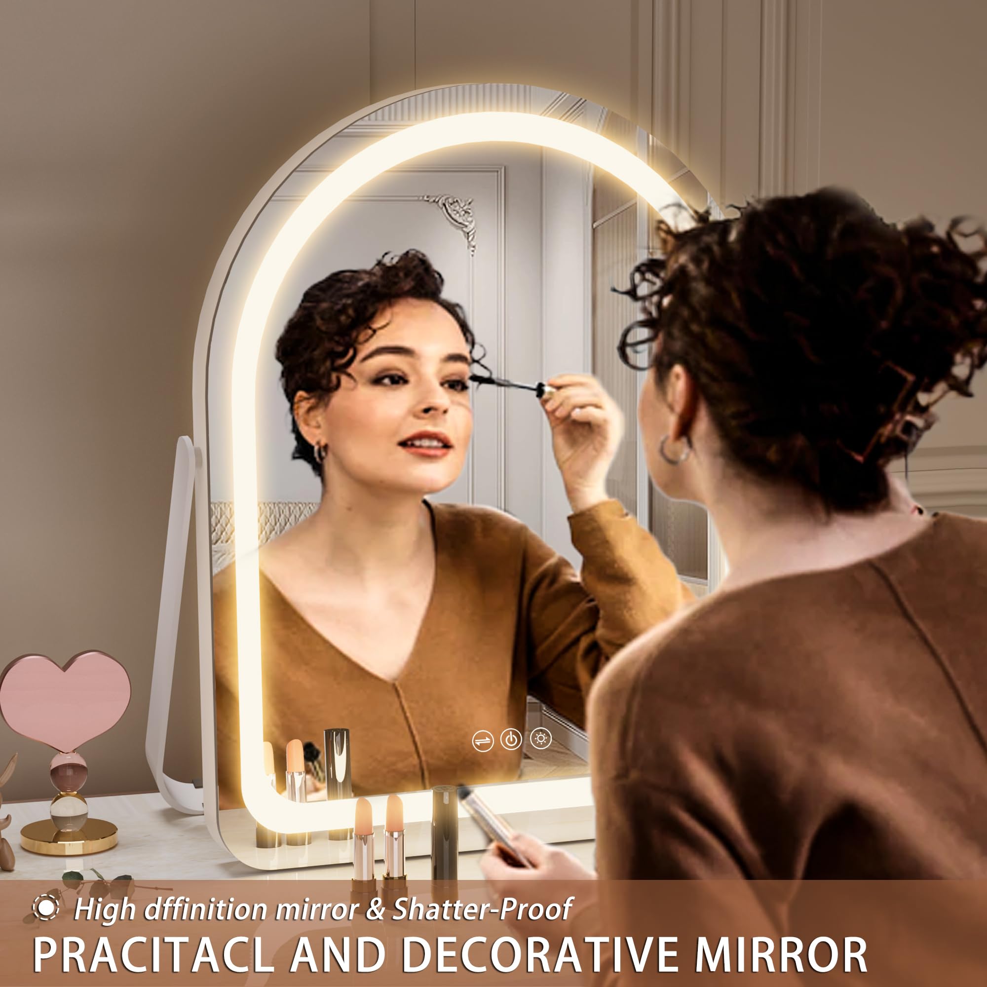 Hasipu Vanity Mirror With Lights, 11''  14'' Led Makeup Mirror, Lighted Makeup Mirror With Lights, Smart Touch Control Dimmable