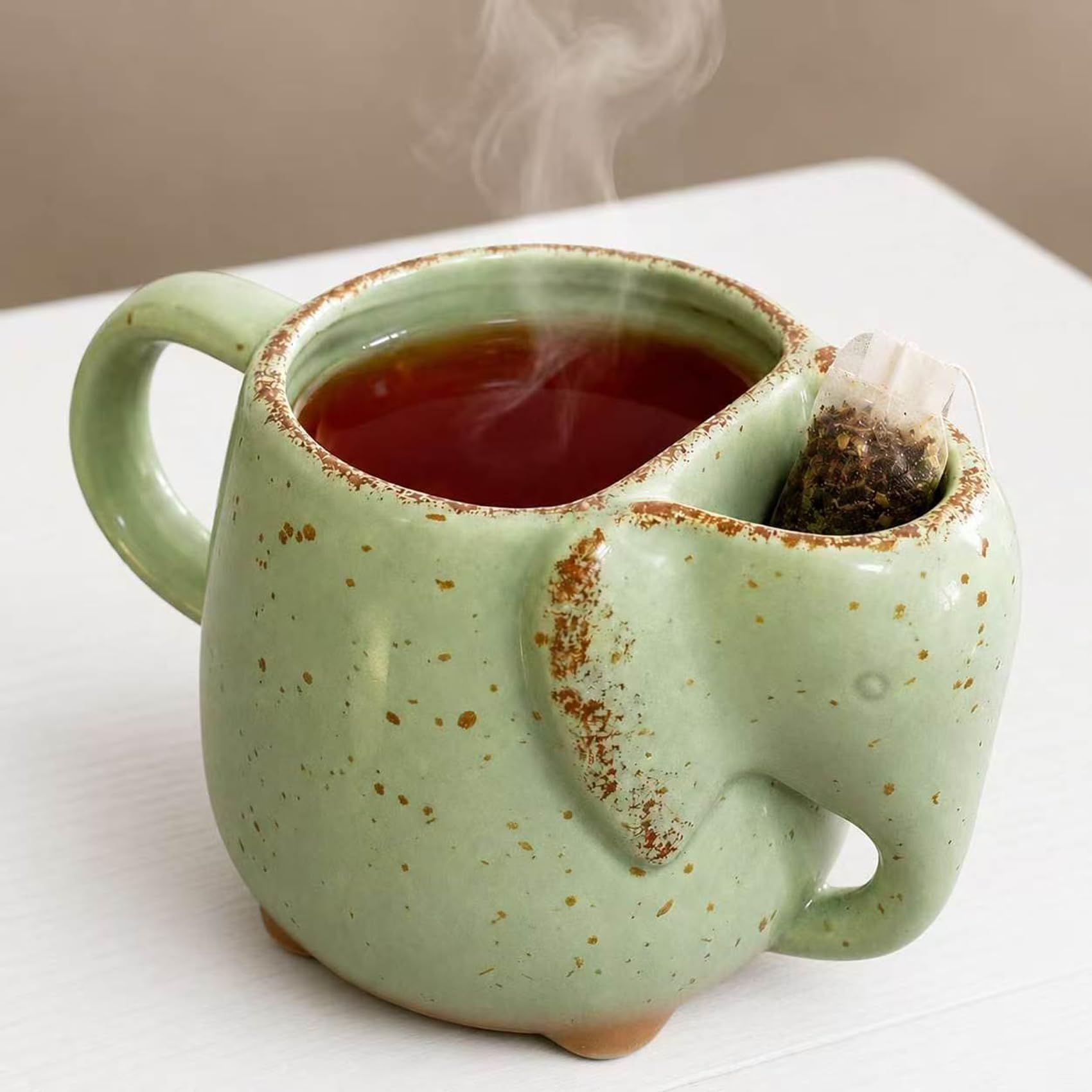 Volurein Elephant Mugs for Tea Lover Women Ceramic 15 oz Green