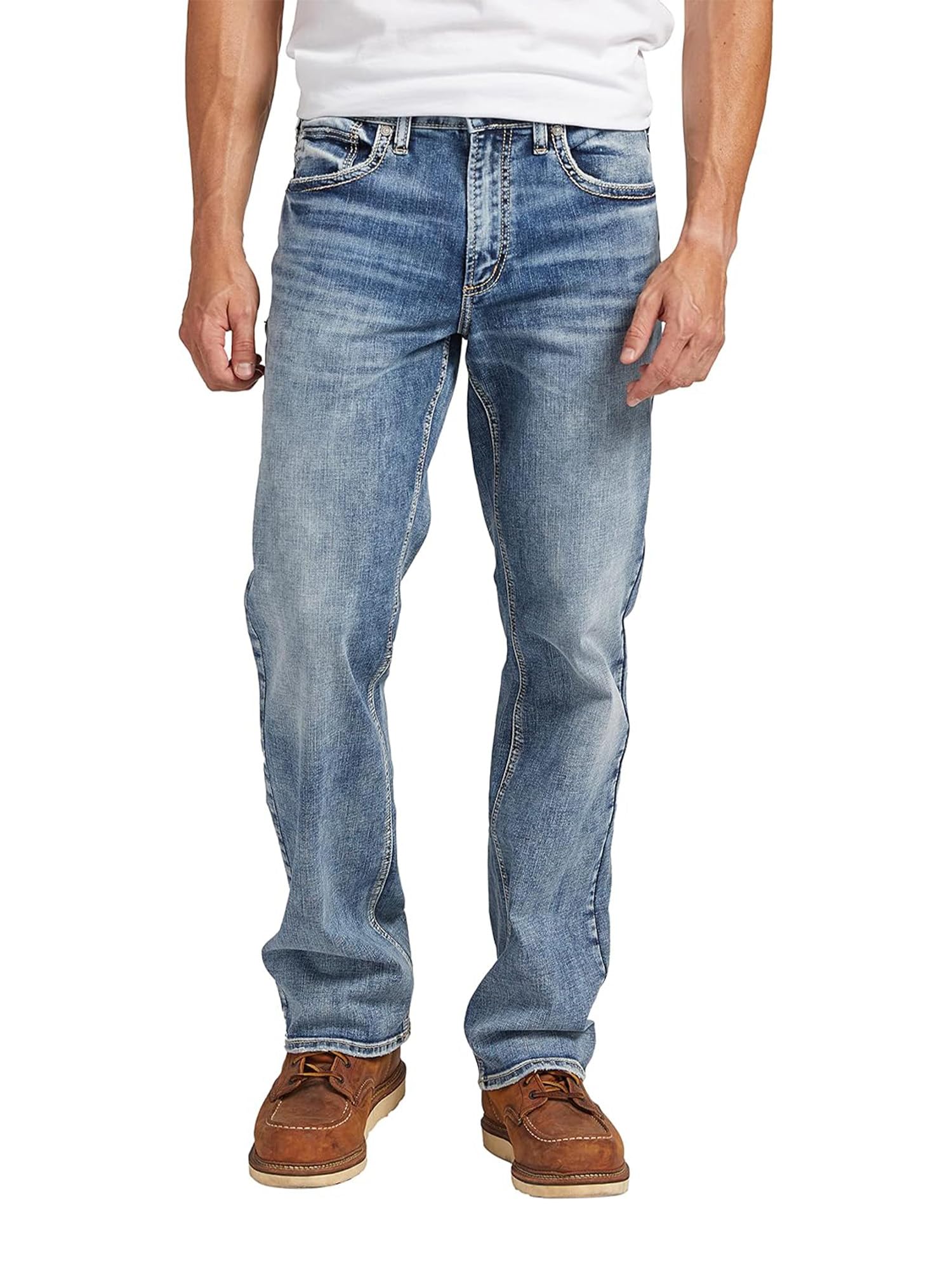 Silver Jeans co Mens Zac Relaxed Fit Straight Leg Jeans, Med wash SDK241, 38W x 34L