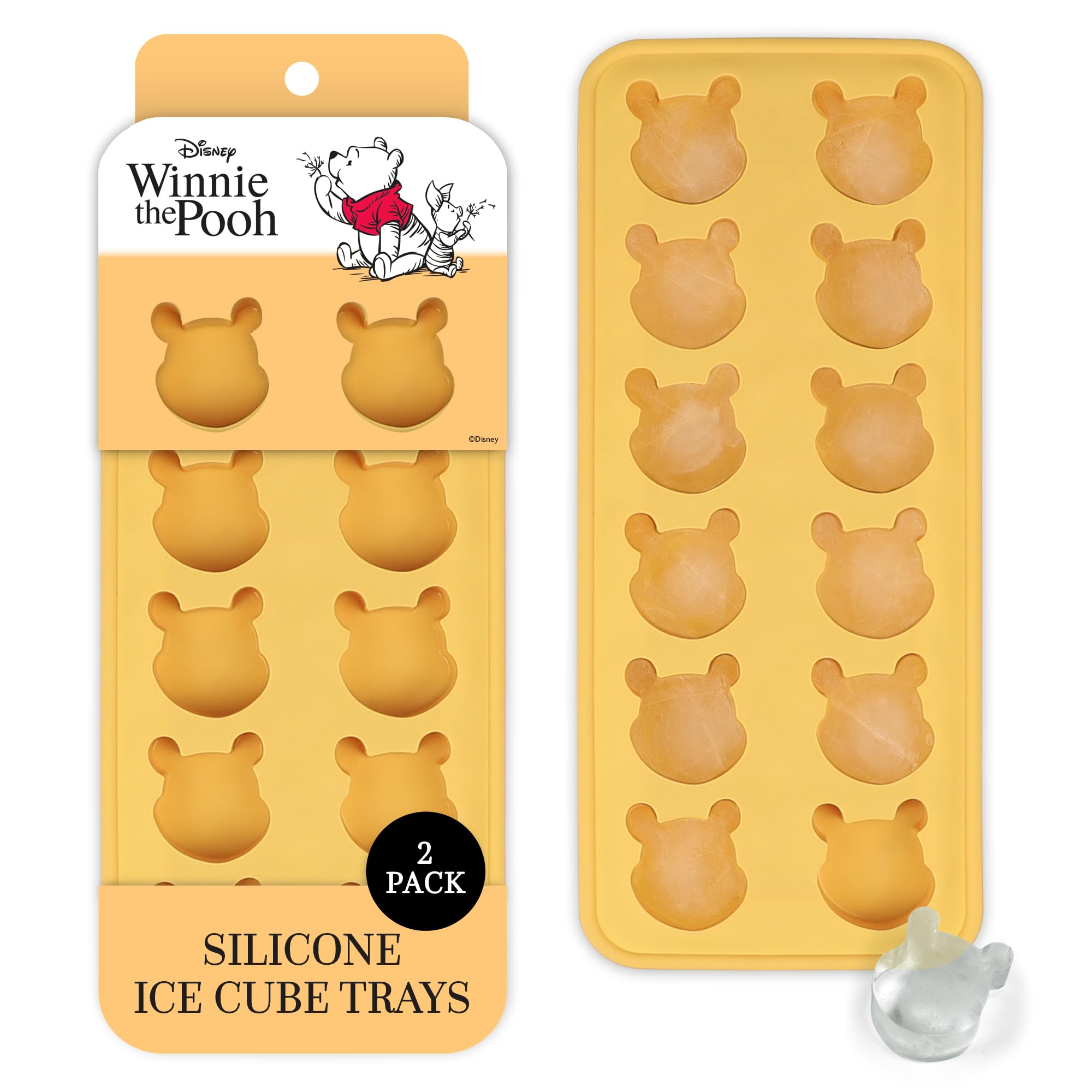 Disney Pooh Silicone Ice Cube Tray - 2 Pack Ice Trays for Freezer with Fun Pooh Ice Molds - Flexible BPA-Free Silicone Molds for
