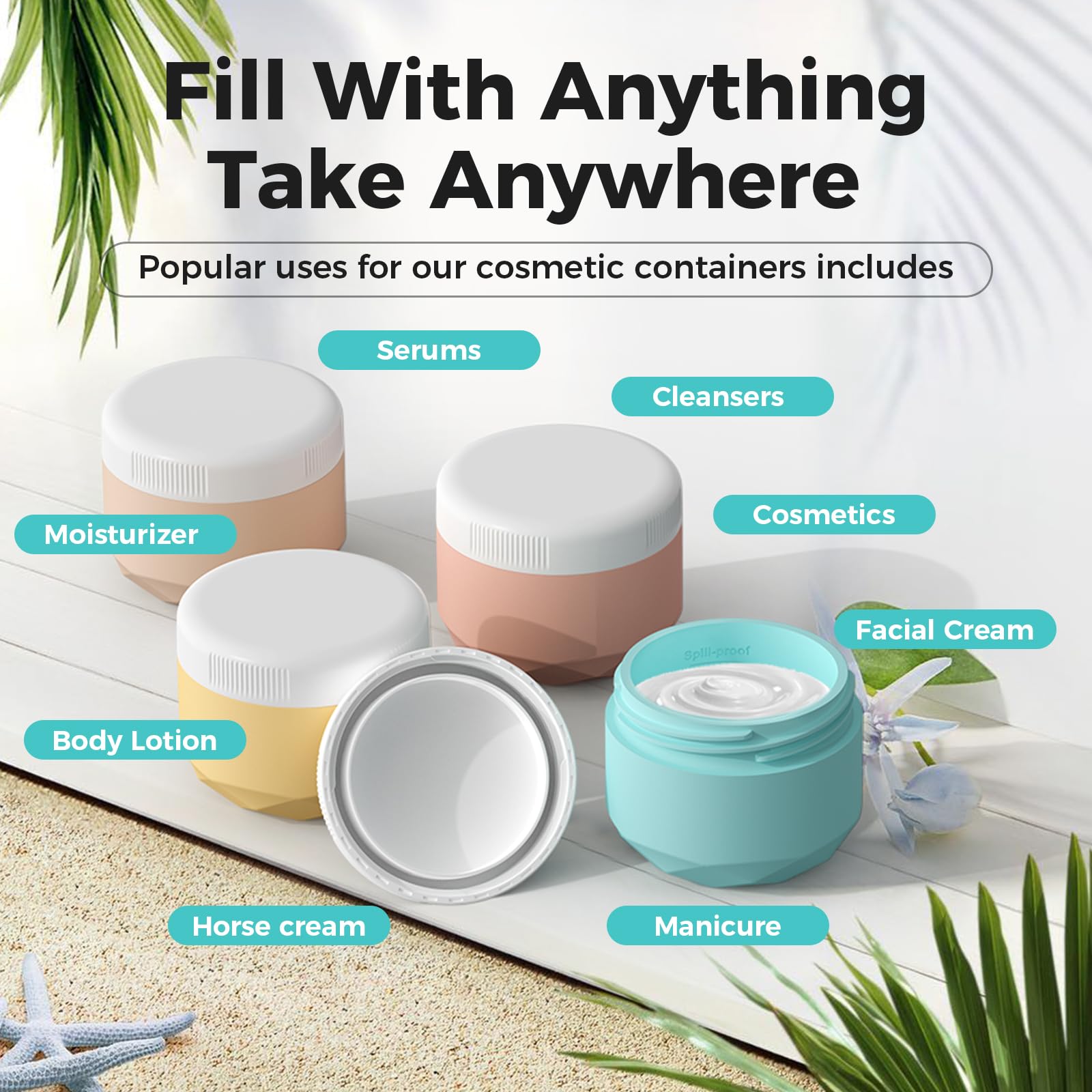 Travel Containers For Toiletries, Silicone Cream Jars Bpa Free, Tsa Approved 1.7Oz Travel Size Containers, Leak-Proof Travel Ess