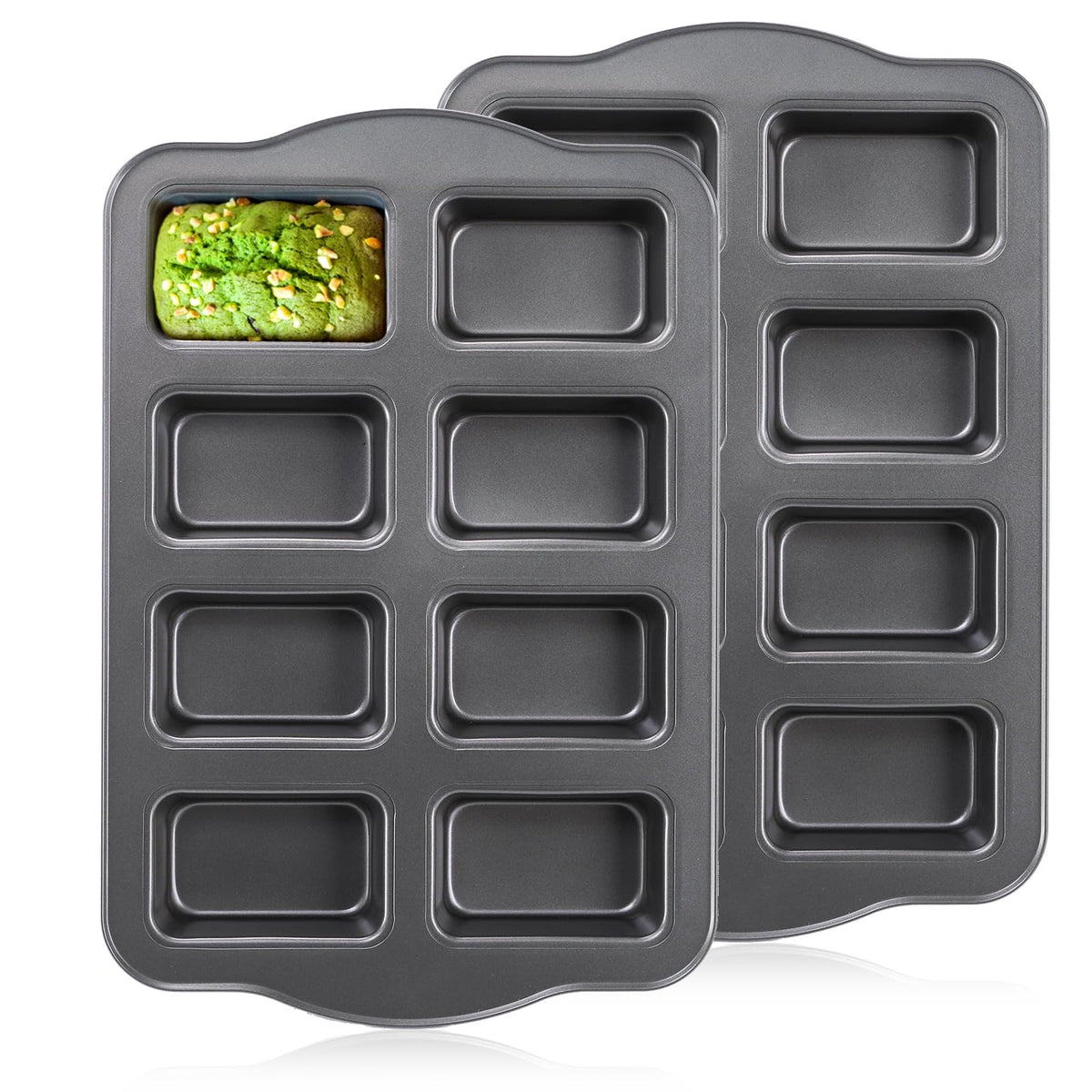 Lawei 2 Pack 8 Cavity Mini Loaf Pan, Non-Stick Small Bread Loaf Pans, Rectangle Carbon Steel Baking Loaf Pans For Corn Bread, Li