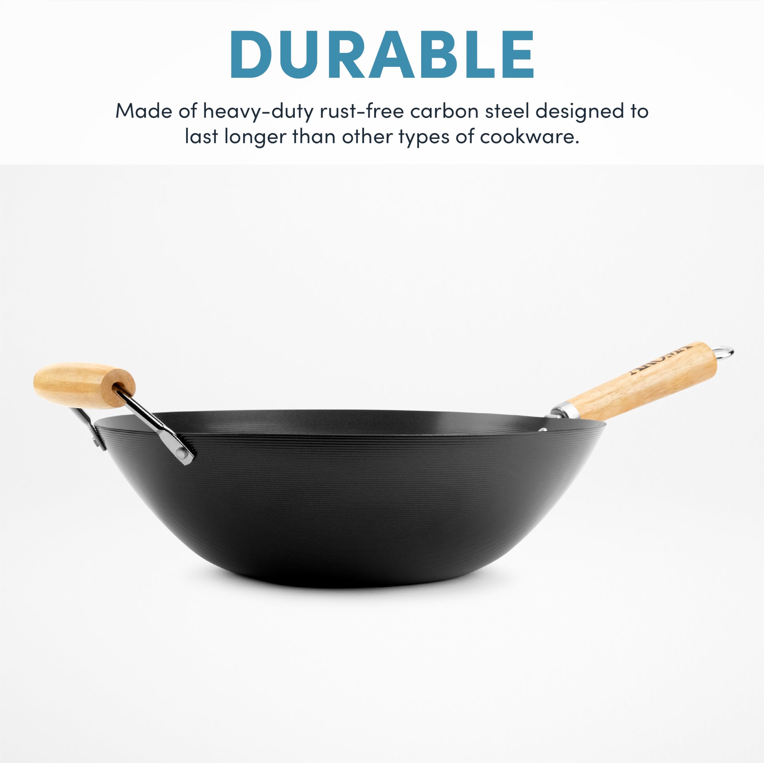 Aroma Housewares 14'' Heavy Duty Carbon Steel Cookware (Anw-102) Non-Stick Wok, Black