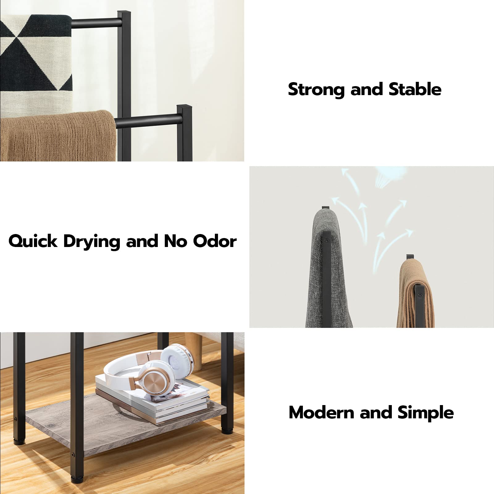 Hoobro Freestanding Towel Rack, 2 Tier Blanket Ladder Holder For Bathroom, 16.5'' L X 9.4'' W X 31.5'' H, Blanket Rack, Industri