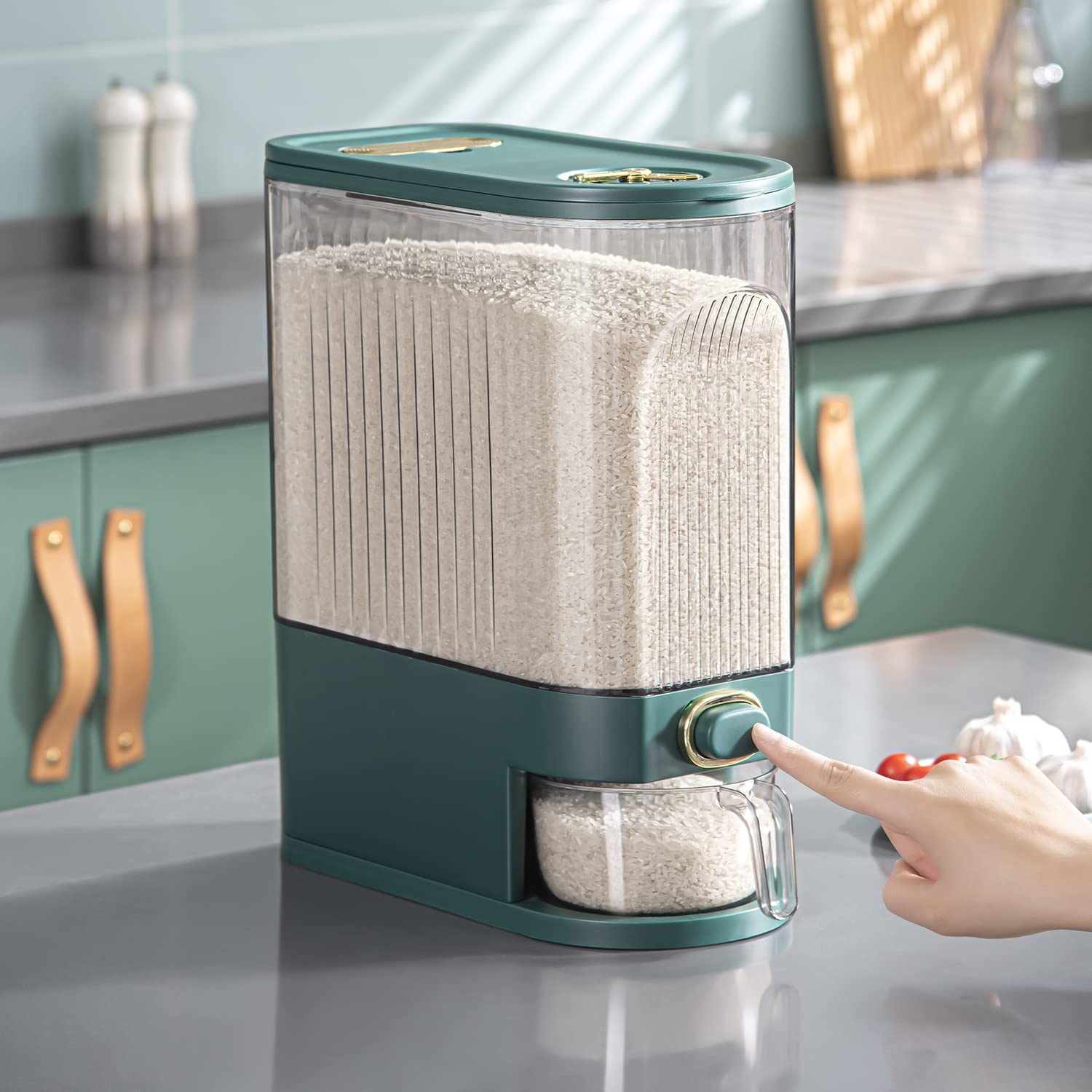 Sooyee Clear Rice Dispenser, Large Grain Container Storage With Lid Measuring Cylinder Moisture Proof Household Cereal Dispenser
