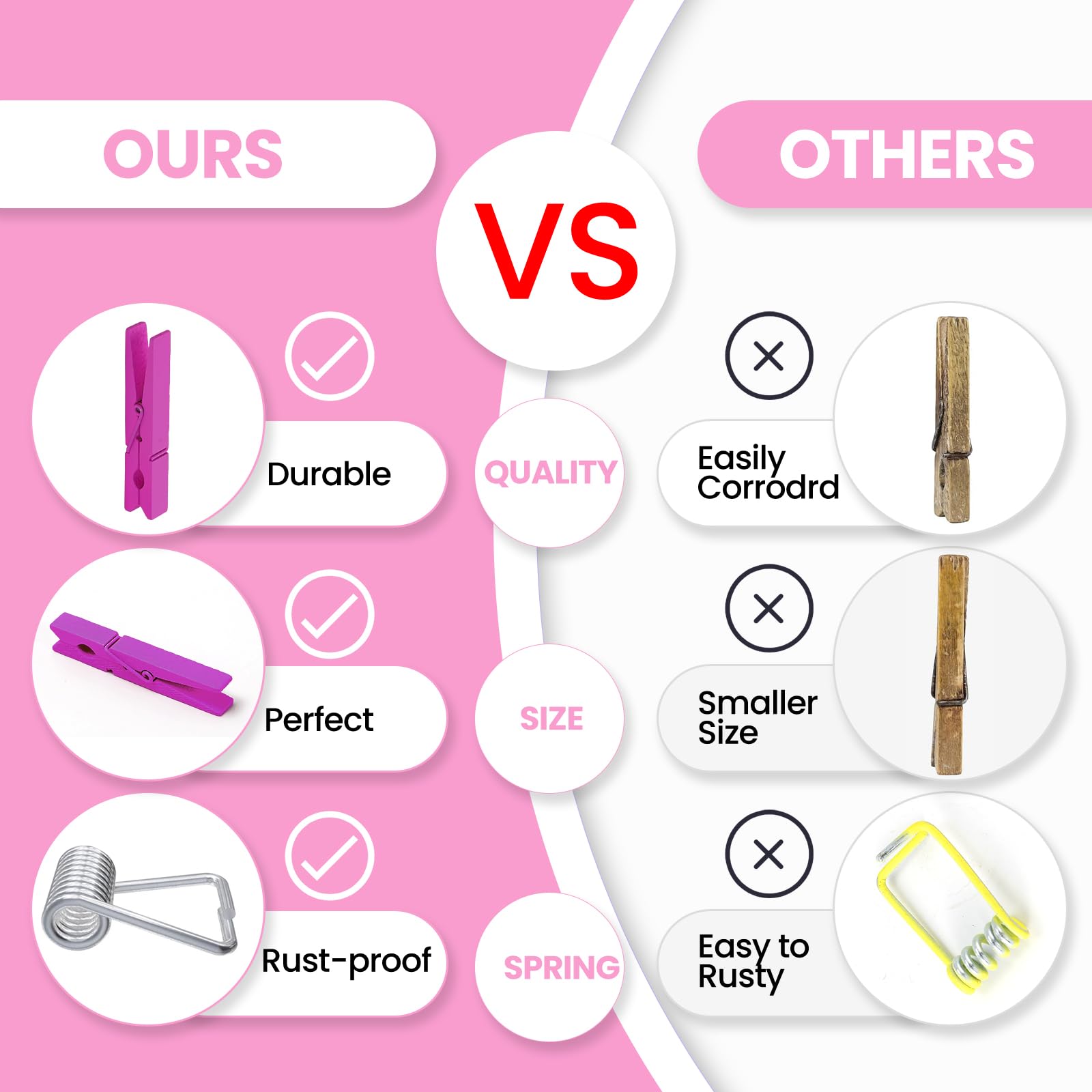 50Pcs Colored Wooden Clothespins, 2.9Inch Hot Pink Clothes Pins For Clip Pictures Photos Decorative, Small Colorful Wood Decorat