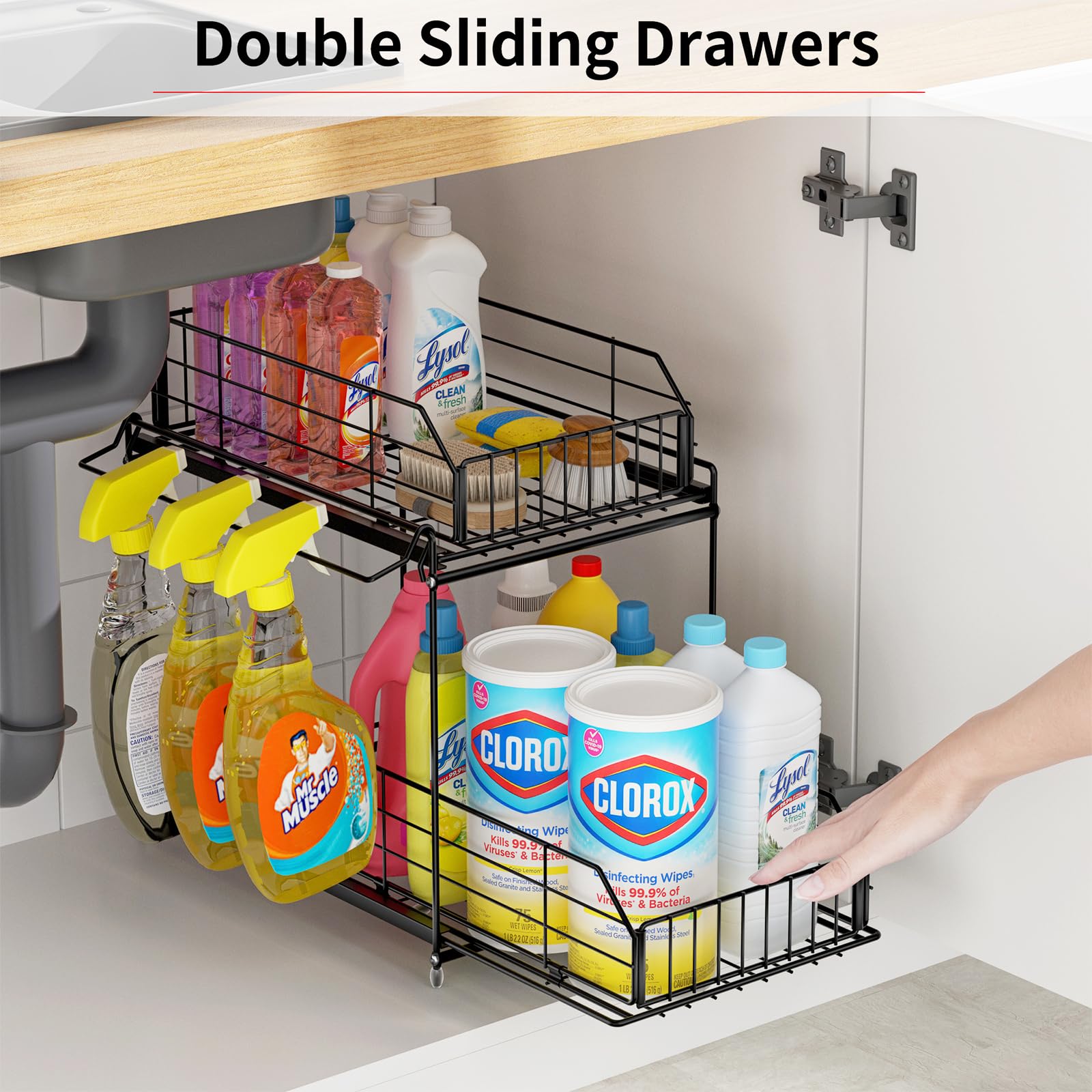 Sueh Design Under Sink Organizer, 2 Tier Bathroom Cabinet Organizer Metal Kitchen Sink Organzier With Hanging Rail For Kitchen B