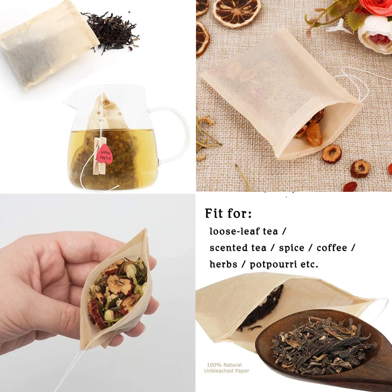 Nepak 600 Pcs Disposable Tea Filter Bags For Loose Tea,Drawstring Empty Bag For Loose Leaf Tea,With 100% Natural Unbleached Pape