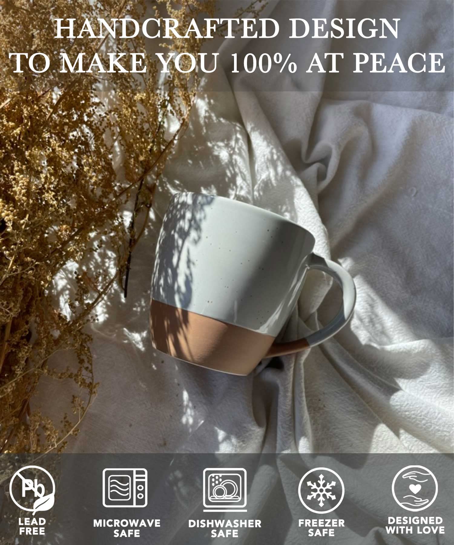 Mora Ceramic Large Latte Mug Set of 4  16oz - Microwavable  Porcelain Coffee Cups With Big Handle - Modern  Boho  Unique Style For Any Kitchen. Microwave Safe Stoneware - Earl Grey